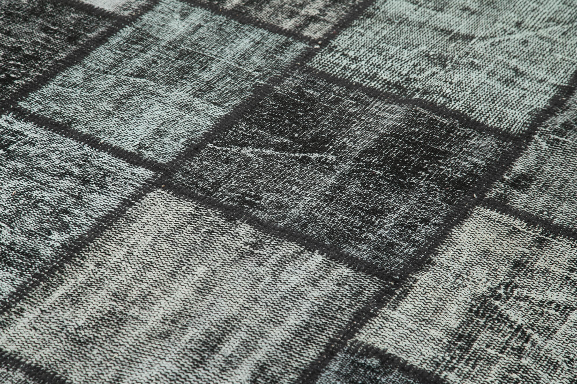 Handmade Patchwork Area Rug | Vintage Turkish Rug Black Cotton Wool Carpet 5'11''x8'2''