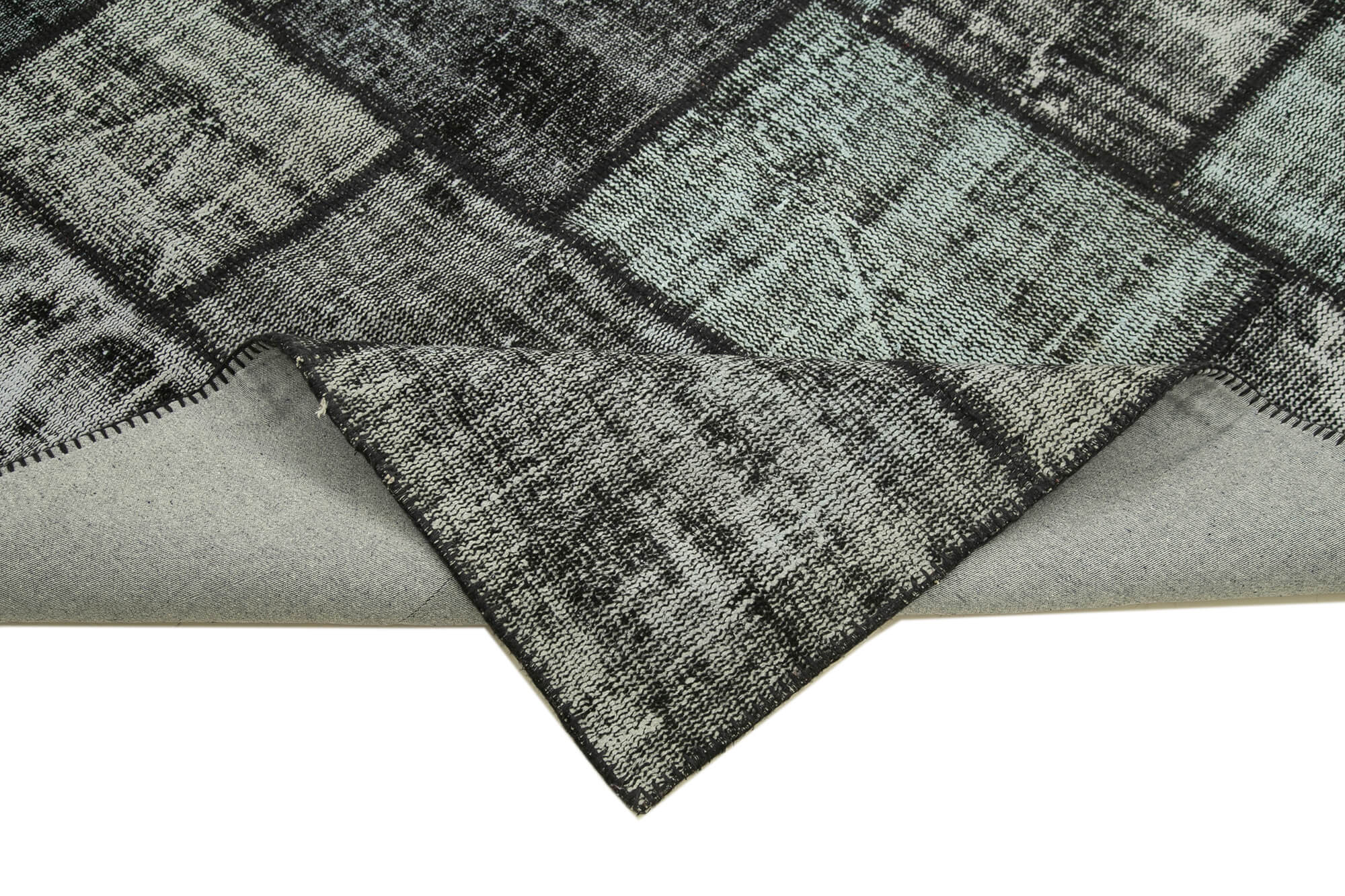 Handmade Patchwork Area Rug | Vintage Turkish Rug Black Cotton Wool Carpet 5'11''x8'2''