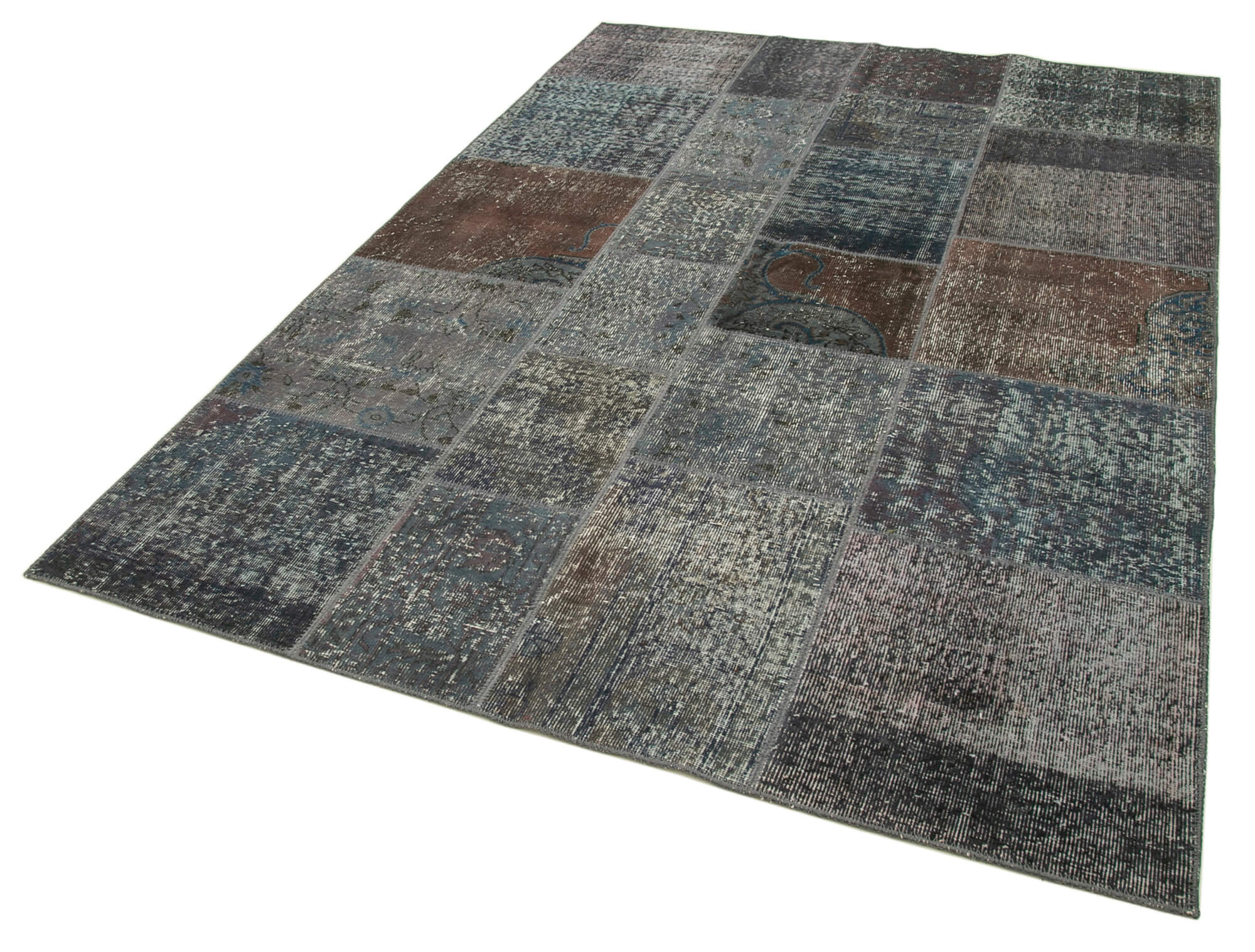 Handmade Patchwork Rug - Kirk Yama Grey Cotton Wool Area Rug 5'7''x8'0''
