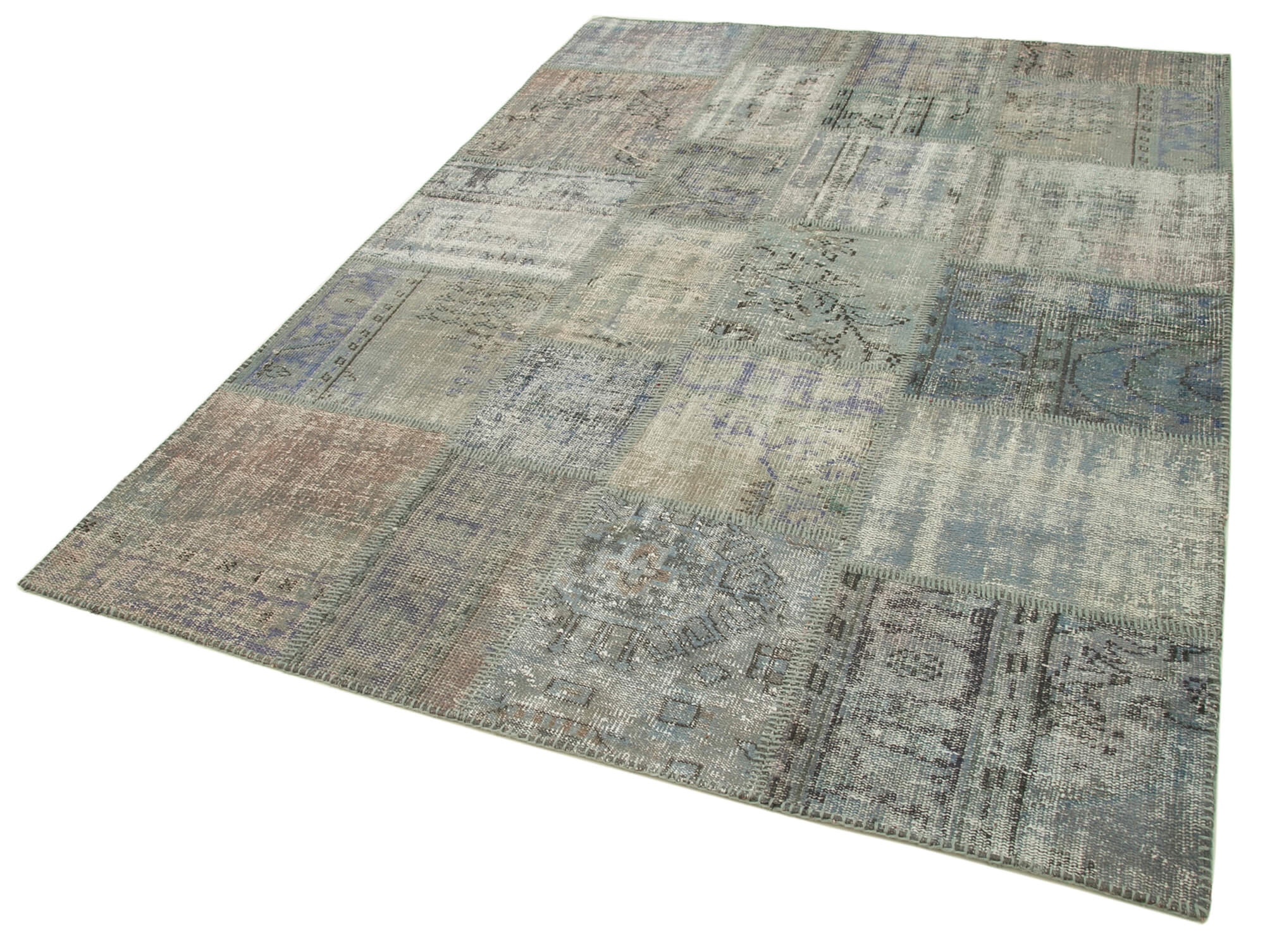 Handmade Patchwork Rug - Kirk Yama Grey Cotton Wool Area Rug 5'9''x7'11''