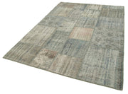 Handmade Wool Area Rug - Kirk Yama Vintage Patchwork Carpet 5'9''x7'11'' Cotton Wool