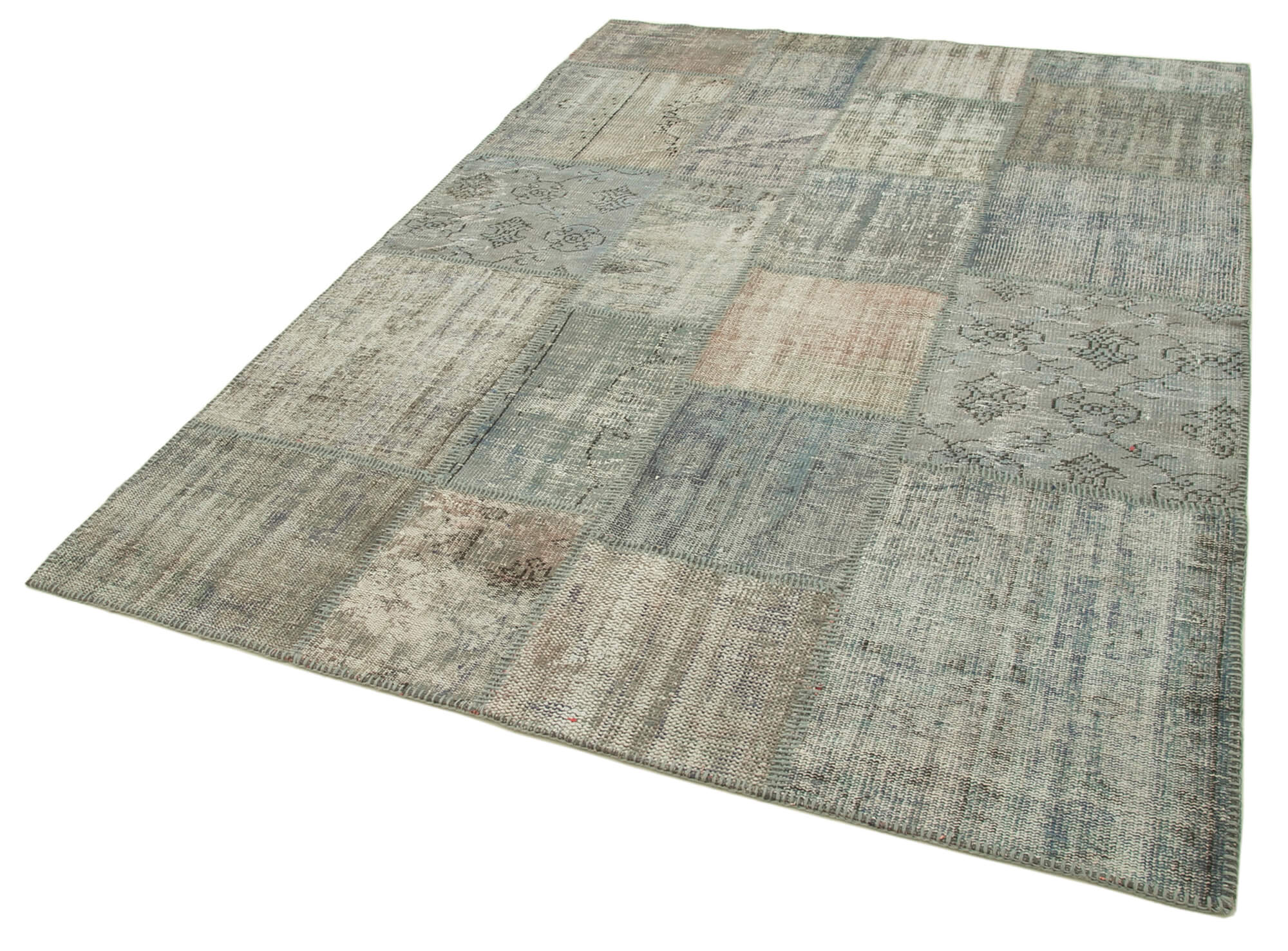 Handmade Wool Area Rug - Kirk Yama Vintage Patchwork Carpet 5'9''x7'11'' Cotton Wool