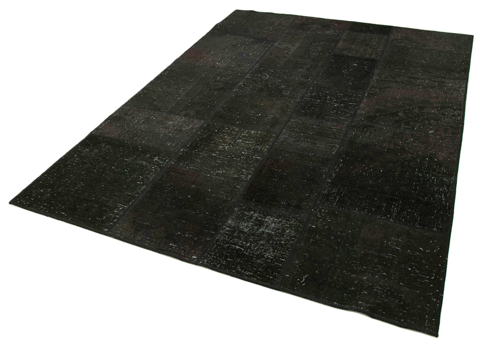 Handmade Wool Area Rug – Black Patchwork Cotton Wool Rug 5'8'' x 7'11''