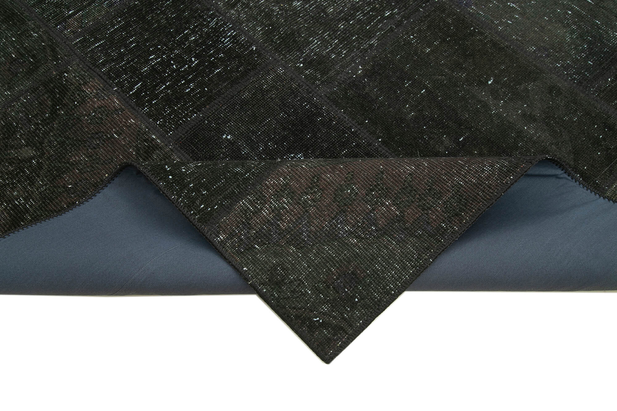 Handmade Wool Area Rug – Black Patchwork Cotton Wool Rug 5'8'' x 7'11''