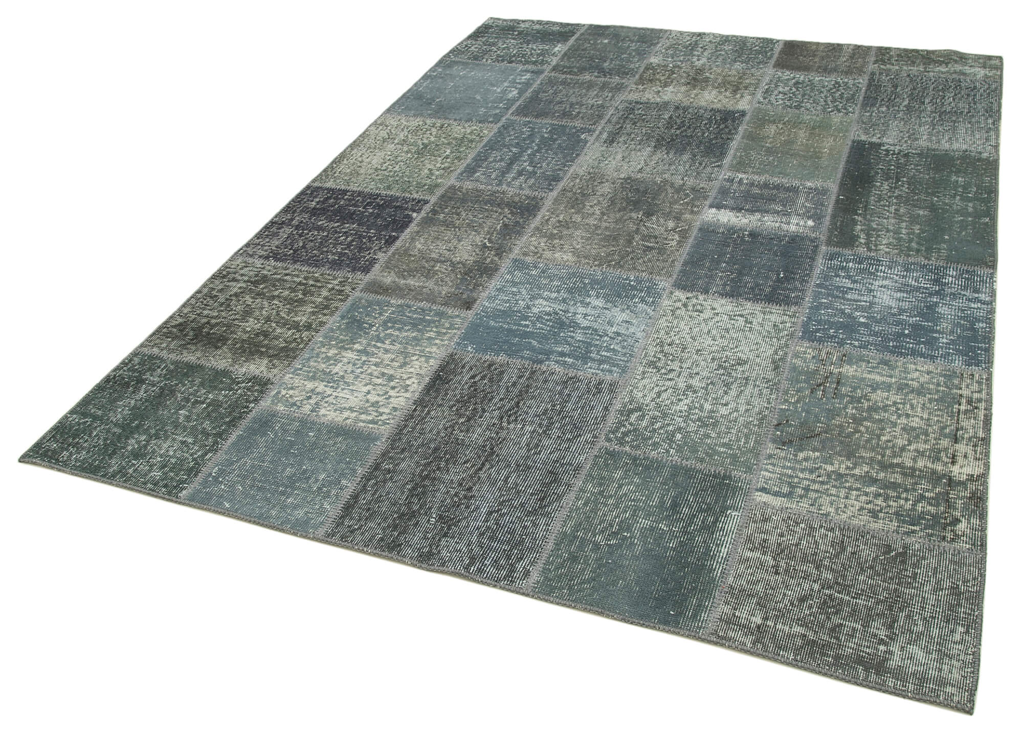 Handmade Patchwork Rug – Kirk Yama Grey Cotton Wool Vintage Area Carpet 5'9''x7'10''