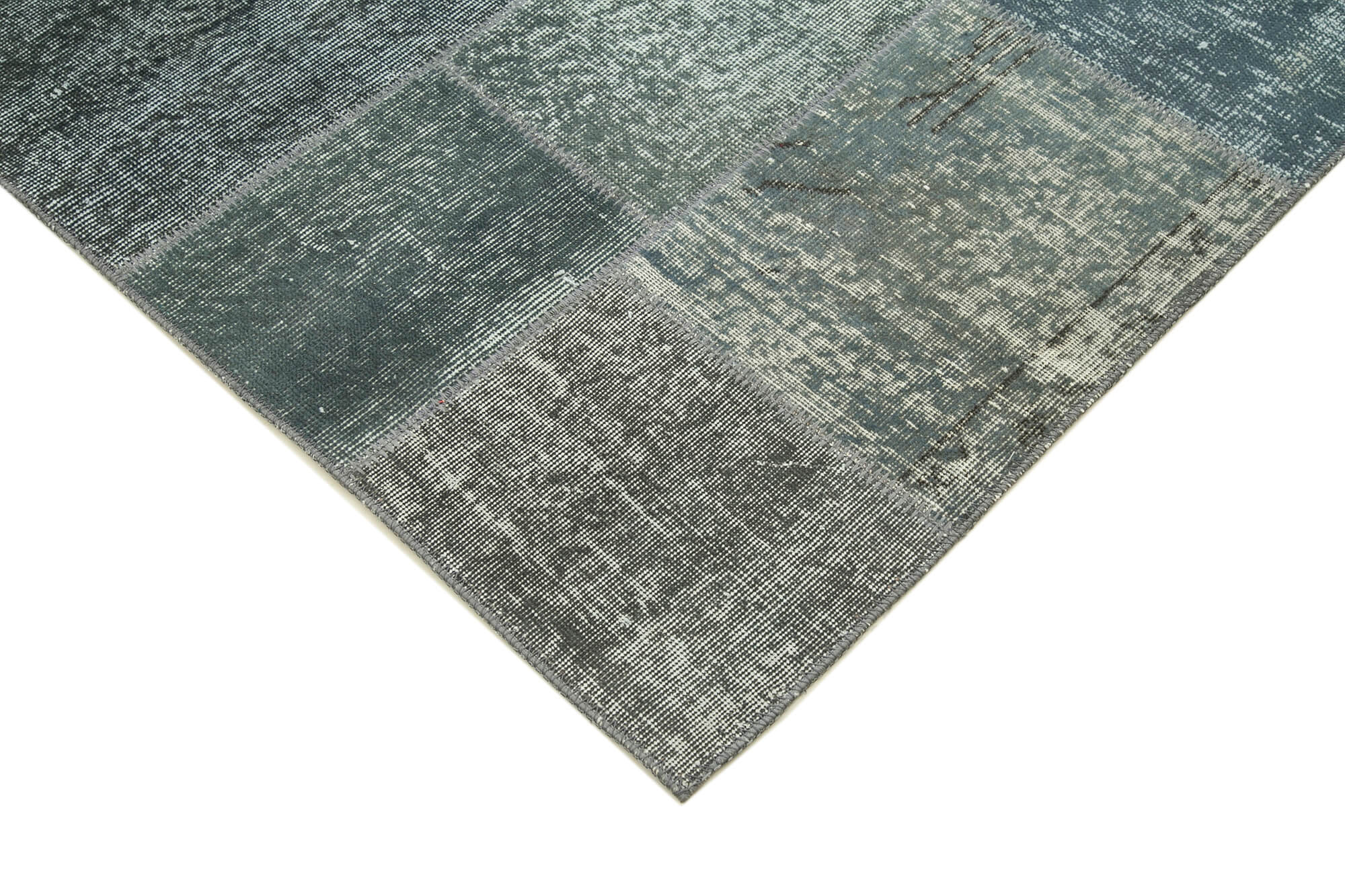 Handmade Patchwork Rug – Kirk Yama Grey Cotton Wool Vintage Area Carpet 5'9''x7'10''