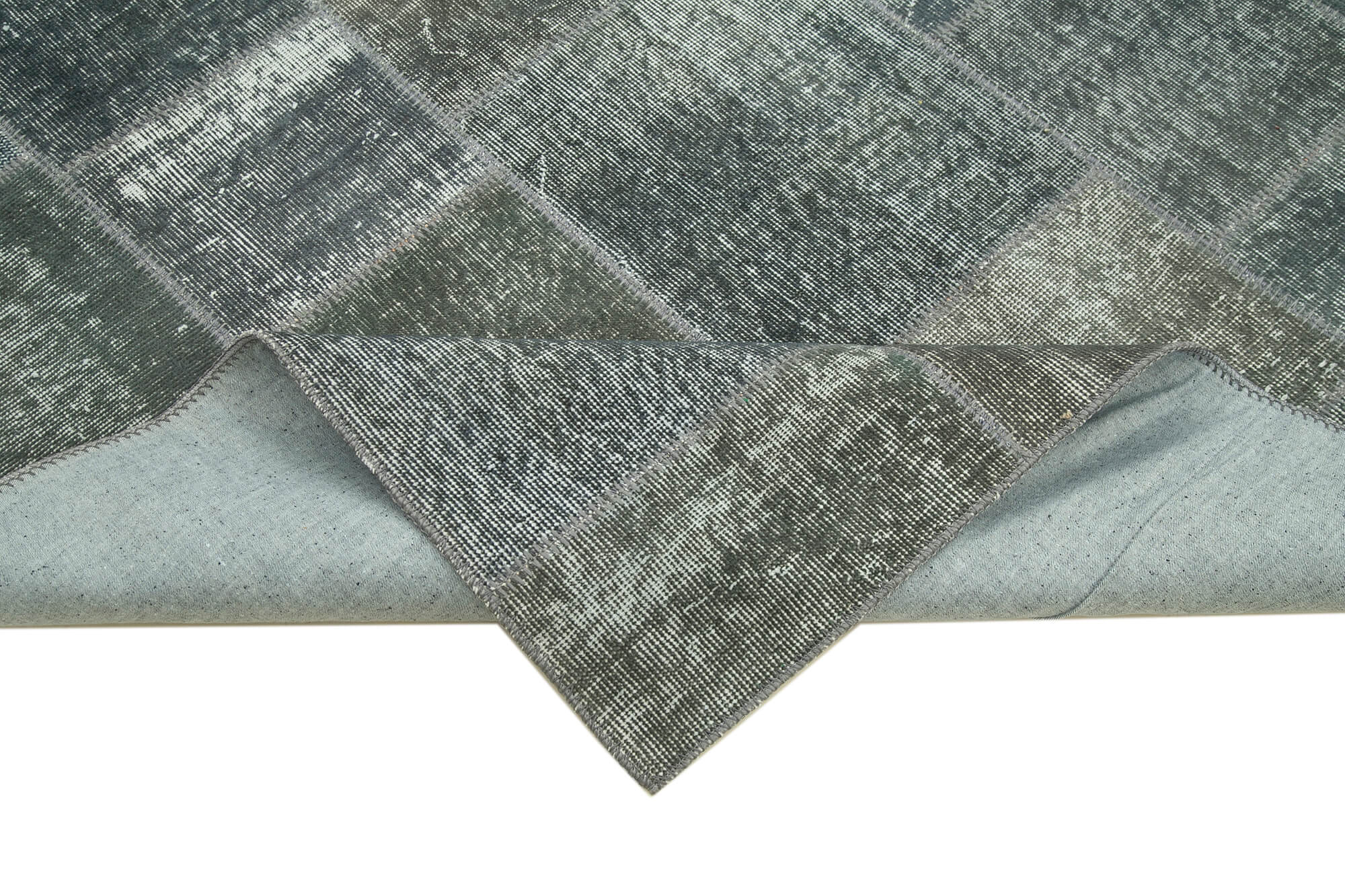 Handmade Patchwork Rug – Kirk Yama Grey Cotton Wool Vintage Area Carpet 5'9''x7'10''