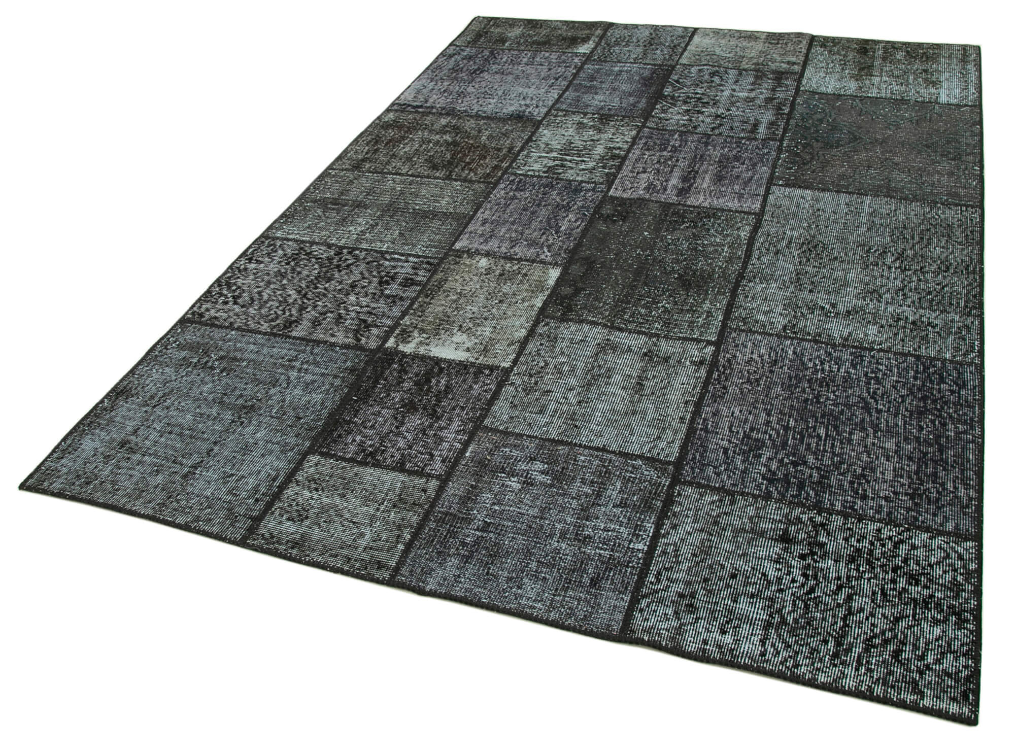 Handmade Patchwork Rug - Black Cotton Wool Area Rug 5'7'' x 8'1'' Bohemian Style