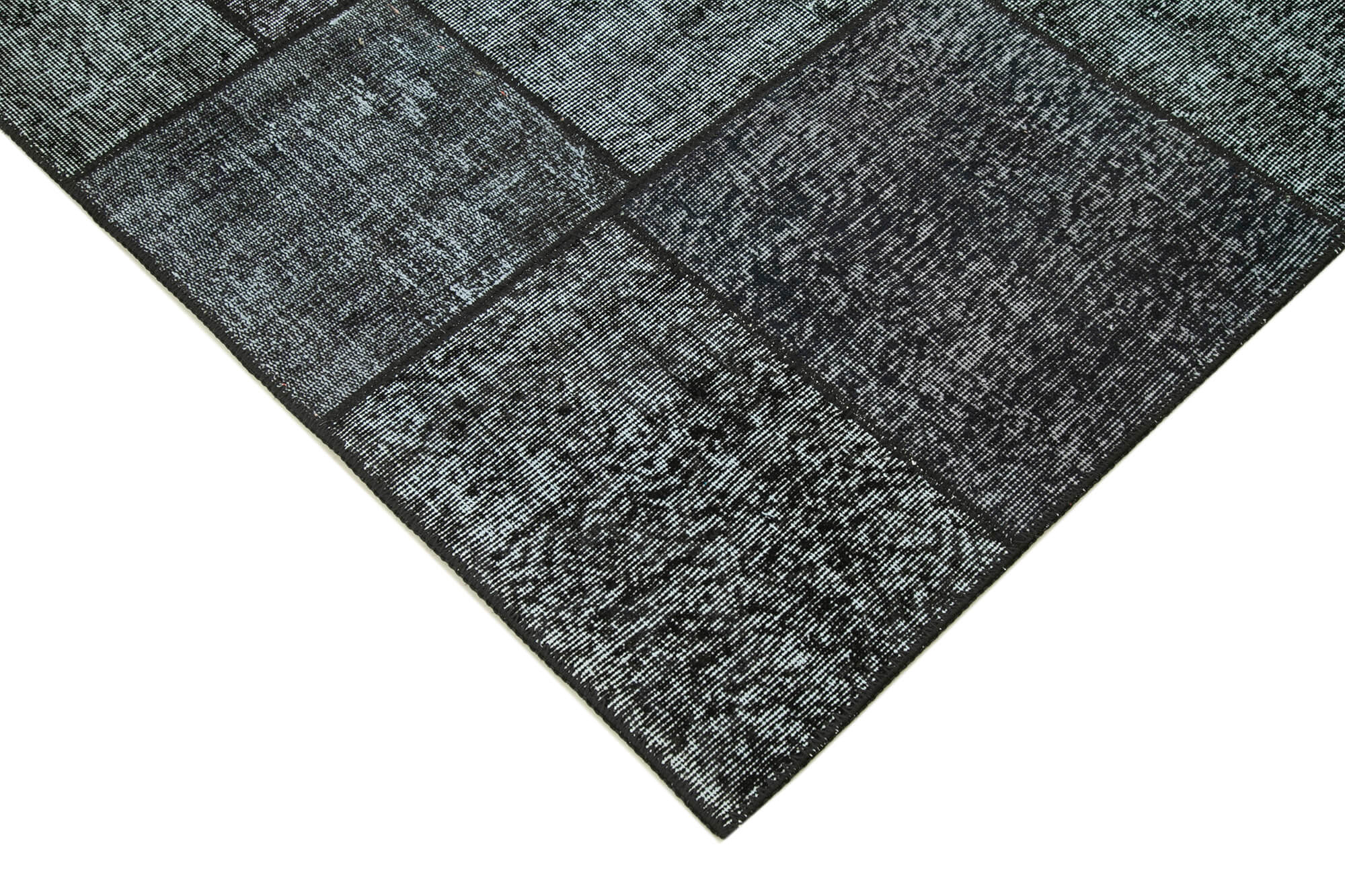 Handmade Patchwork Rug - Black Cotton Wool Area Rug 5'7'' x 8'1'' Bohemian Style