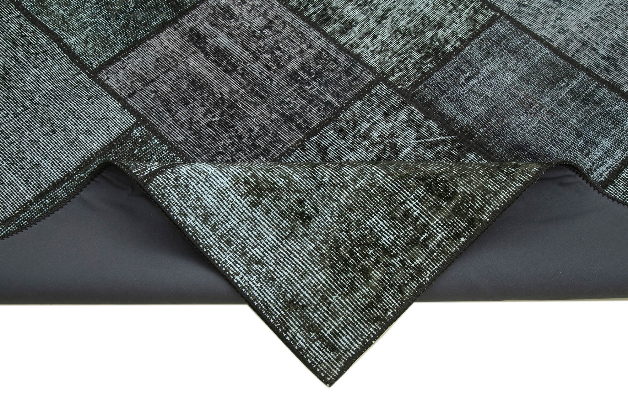 Handmade Patchwork Rug - Black Cotton Wool Area Rug 5'7'' x 8'1'' Bohemian Style
