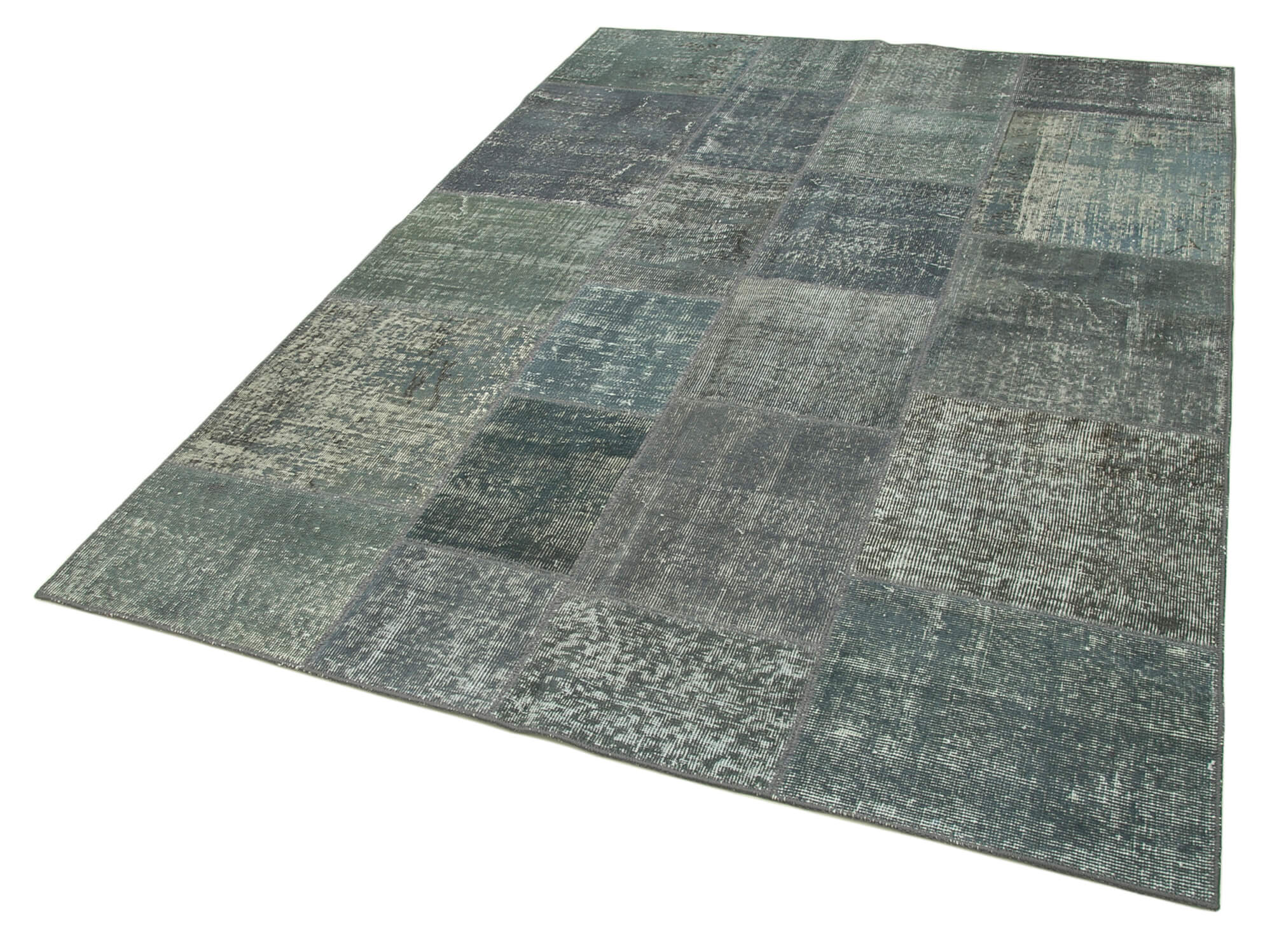 Handmade Patchwork Rug - Kirk Yama Grey Cotton Wool Vintage Area Rug 5'8''x7'10''