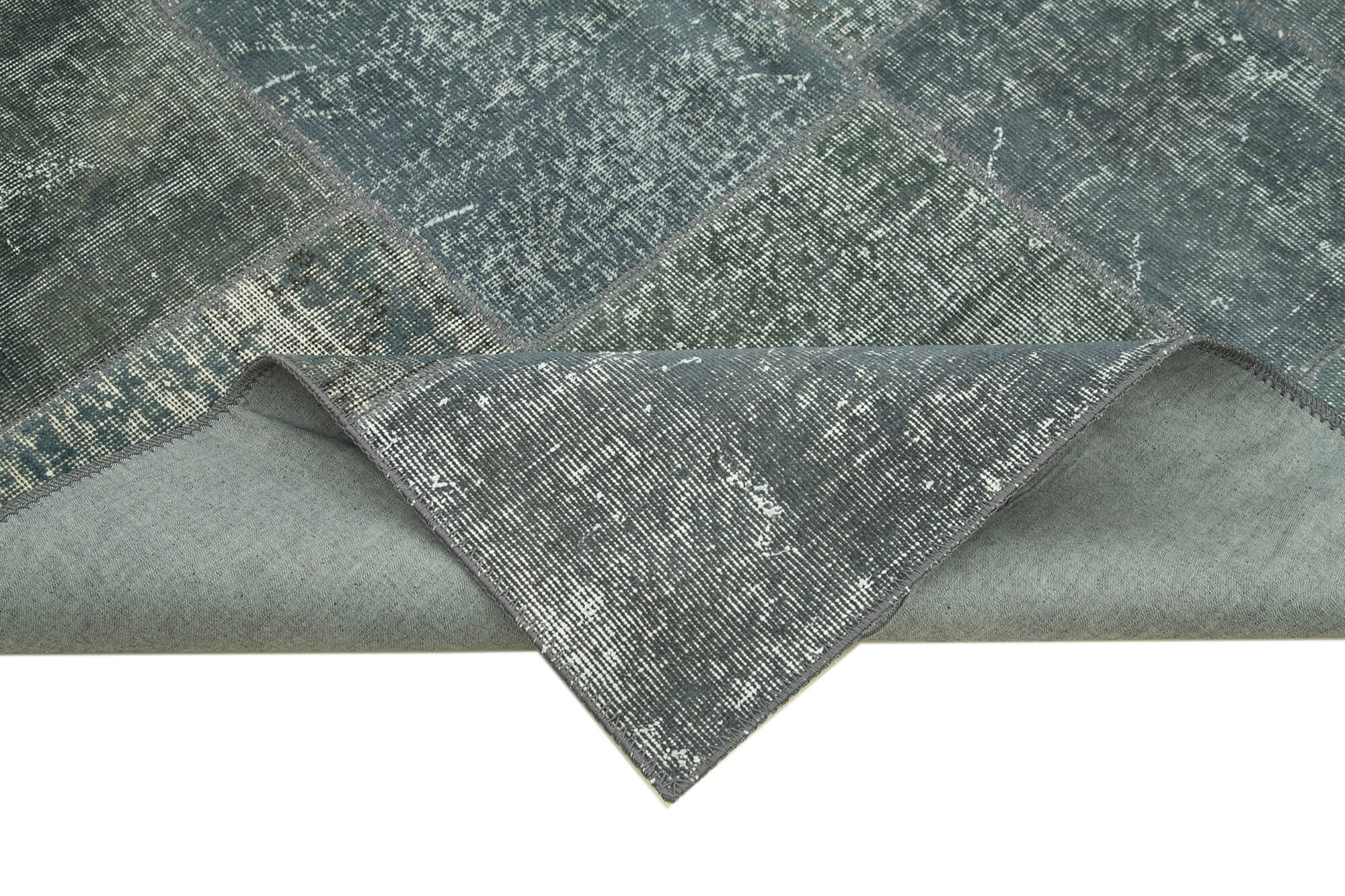 Handmade Patchwork Rug - Kirk Yama Grey Cotton Wool Vintage Area Rug 5'8''x7'10''