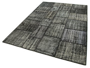 Handmade Patchwork Rug - Black Cotton Wool Rug 5'9''x8'0'' Vintage Turkish Carpet