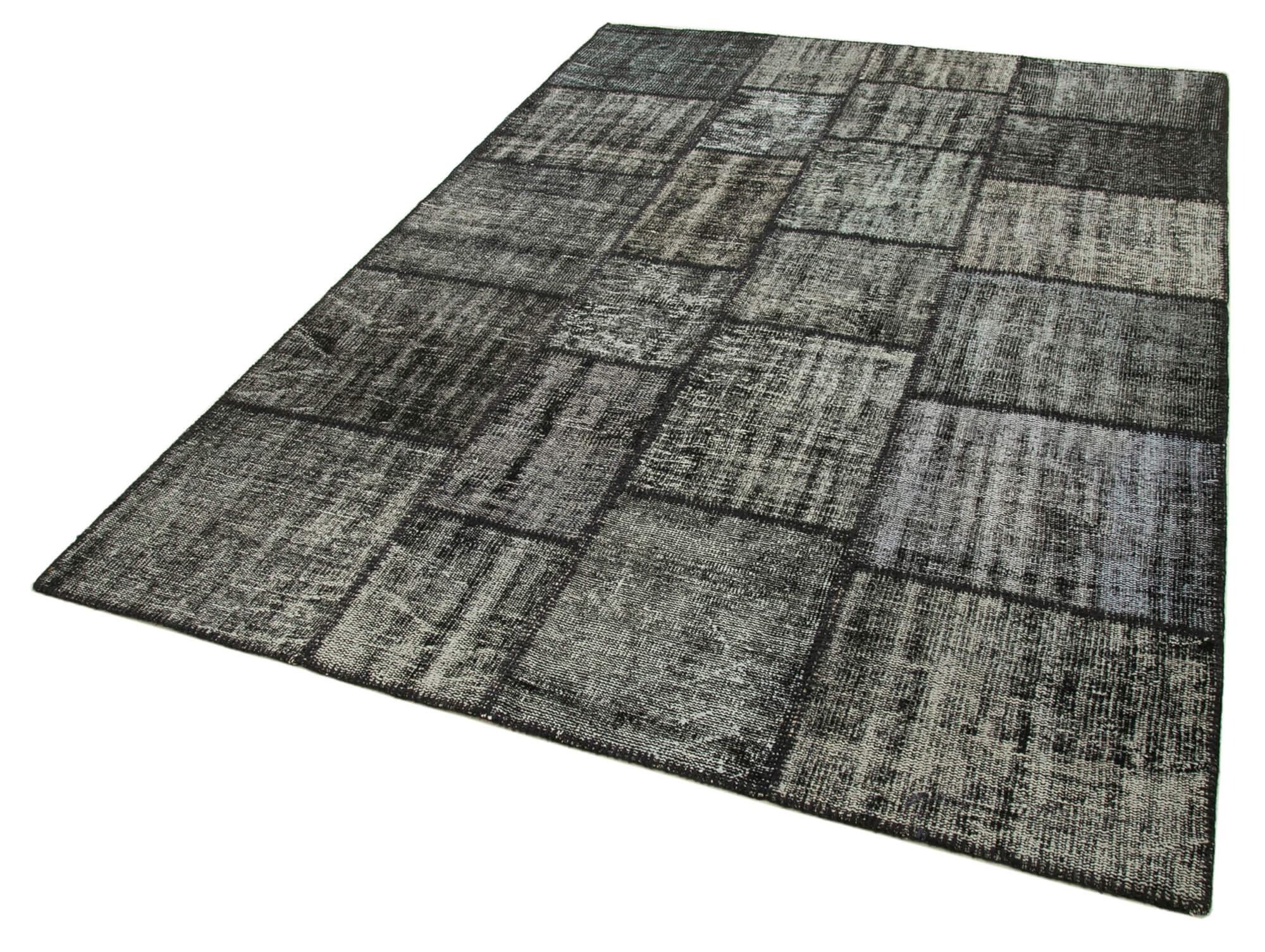 Handmade Patchwork Rug - Black Cotton Wool Rug 5'9''x8'0'' Vintage Turkish Carpet
