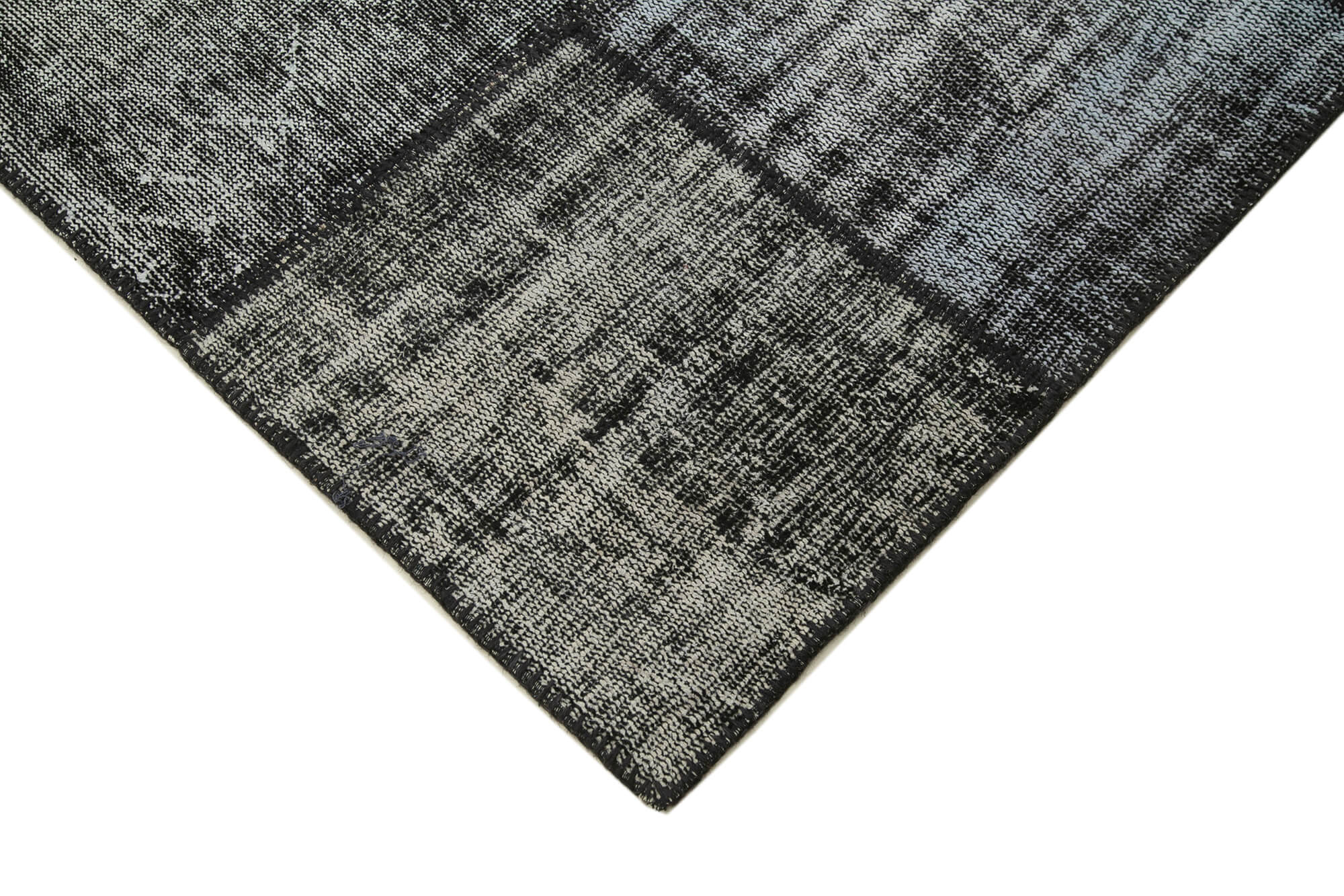 Handmade Patchwork Rug - Black Cotton Wool Rug 5'9''x8'0'' Vintage Turkish Carpet