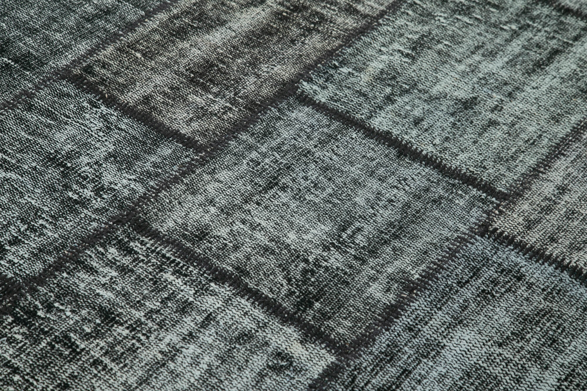 Handmade Patchwork Rug - Black Cotton Wool Rug 5'9''x8'0'' Vintage Turkish Carpet