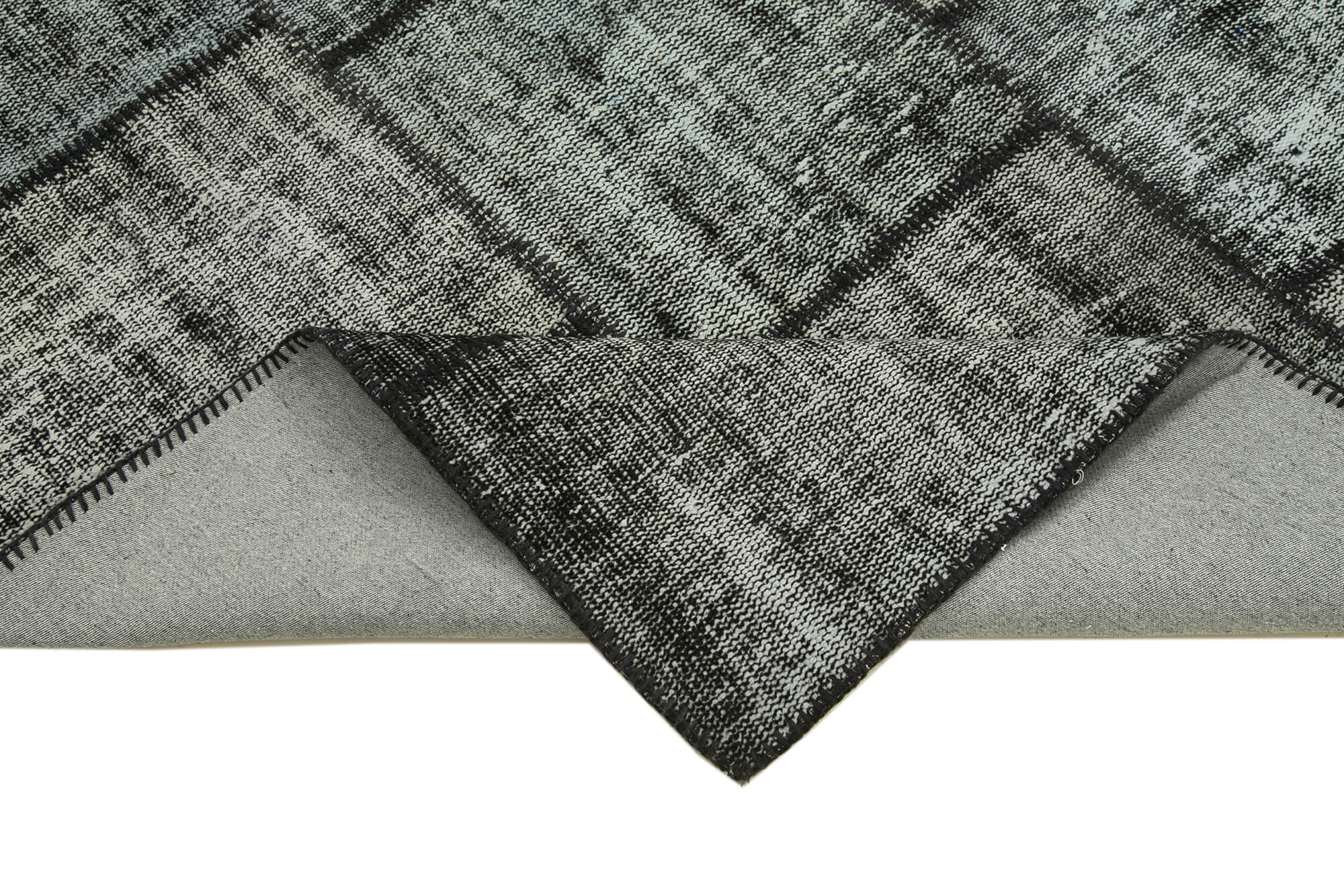 Handmade Patchwork Rug - Black Cotton Wool Rug 5'9''x8'0'' Vintage Turkish Carpet