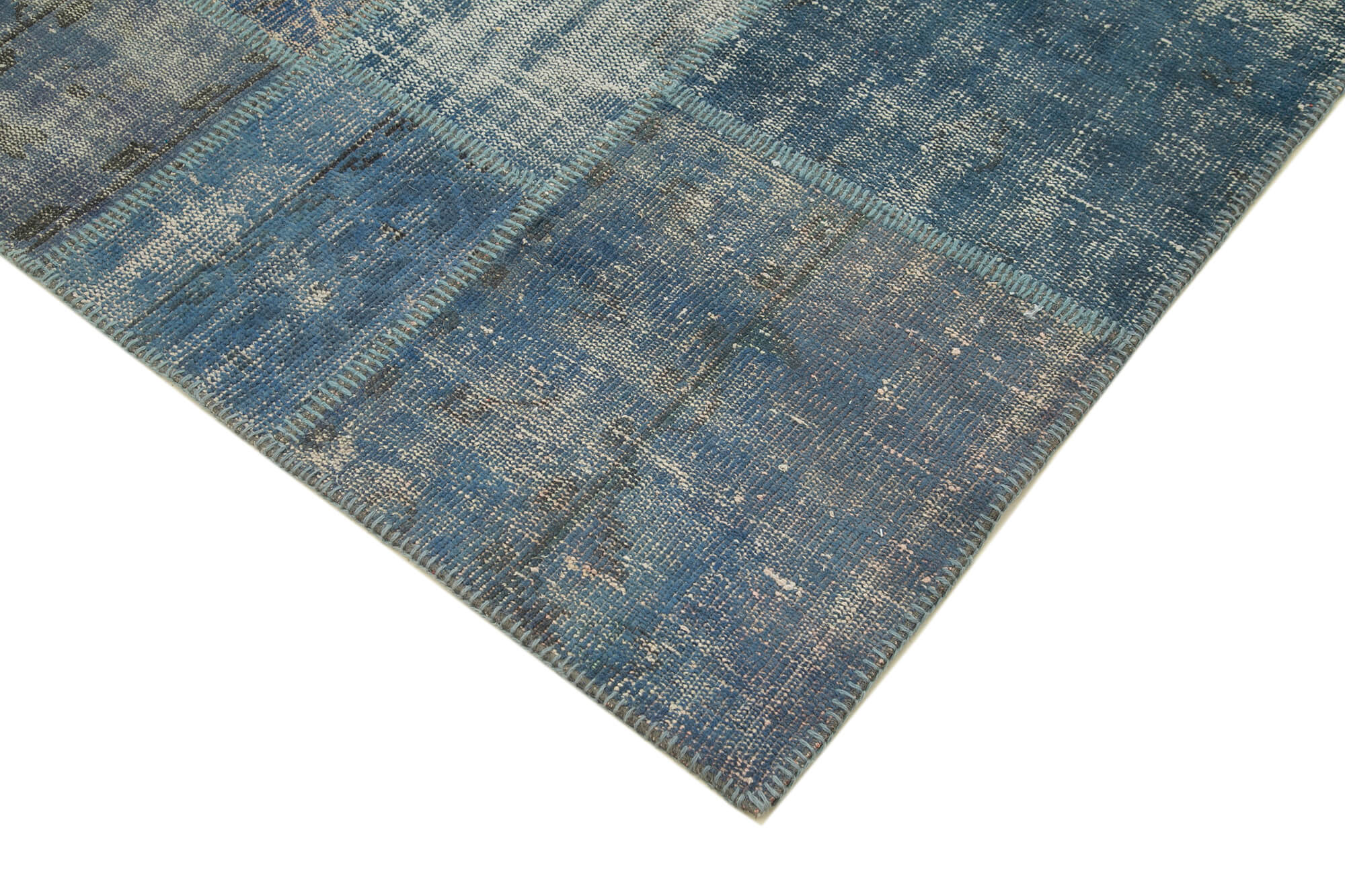 Handmade Wool Area Rug – Blue Patchwork Cotton Wool Carpet 5'9''x8'0'' Durable Design