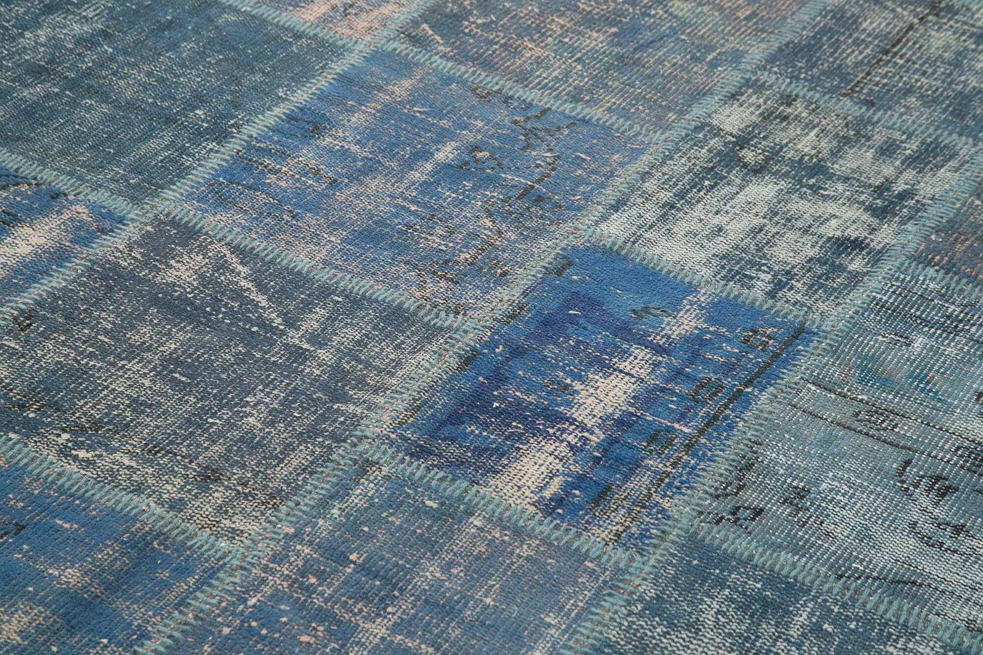 Handmade Wool Area Rug – Blue Patchwork Cotton Wool Carpet 5'9''x8'0'' Durable Design