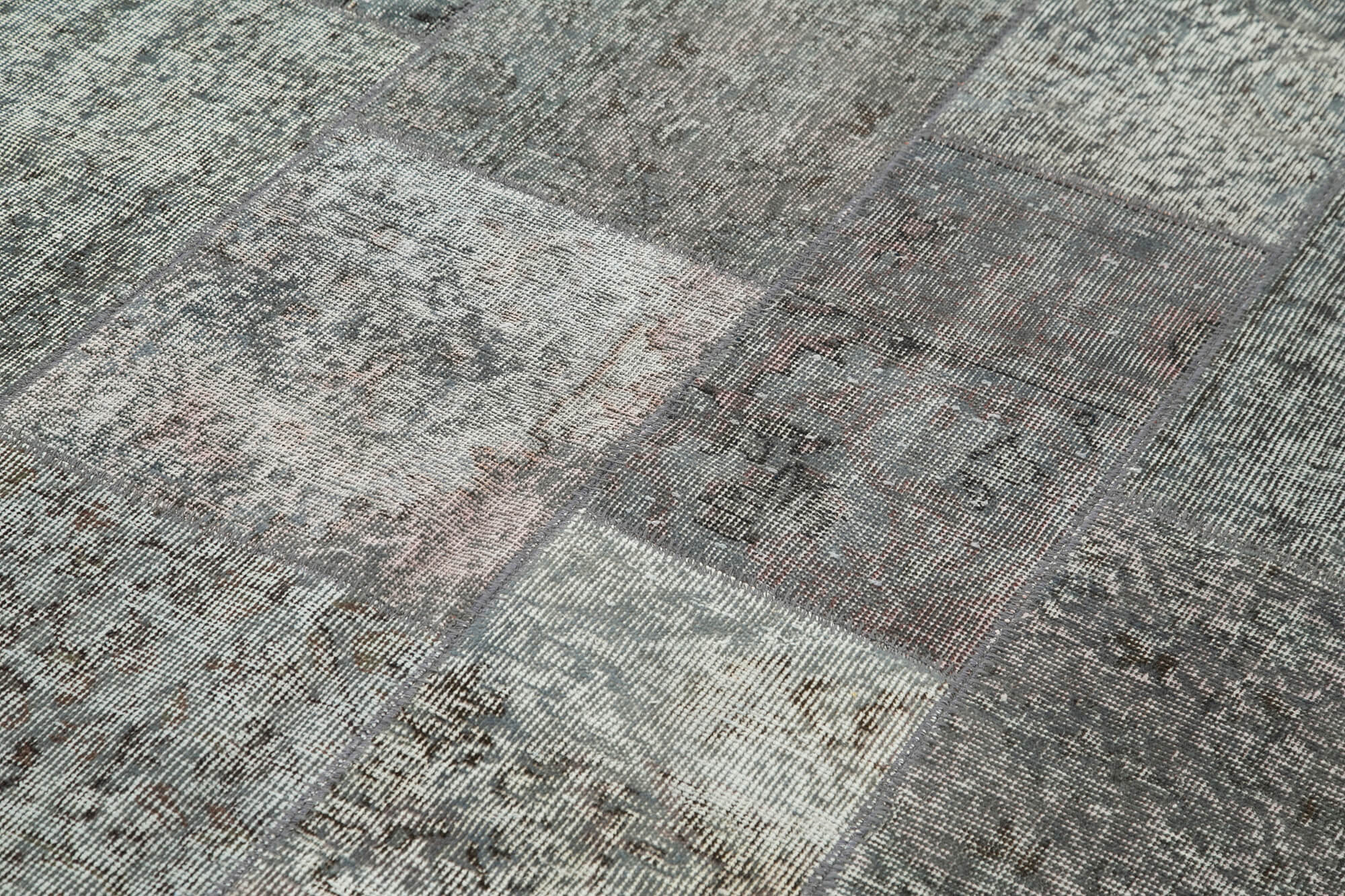 Handmade Area Rug - Grey Patchwork Carpet | Cotton Wool Rug, Vintage Turkish Design 5'7"x7'10"
