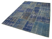 Handmade Patchwork Rug - Kirk Yama Blue Cotton Wool Area Rug 5'9''x8'2''