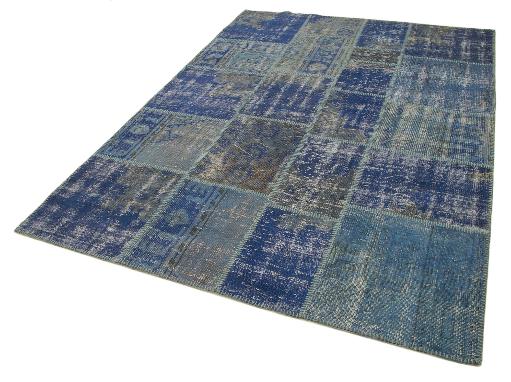 Handmade Patchwork Rug - Kirk Yama Blue Cotton Wool Area Rug 5'9''x8'2''