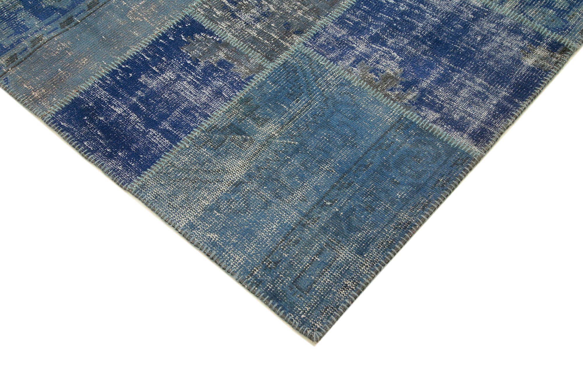 Handmade Patchwork Rug - Kirk Yama Blue Cotton Wool Area Rug 5'9''x8'2''