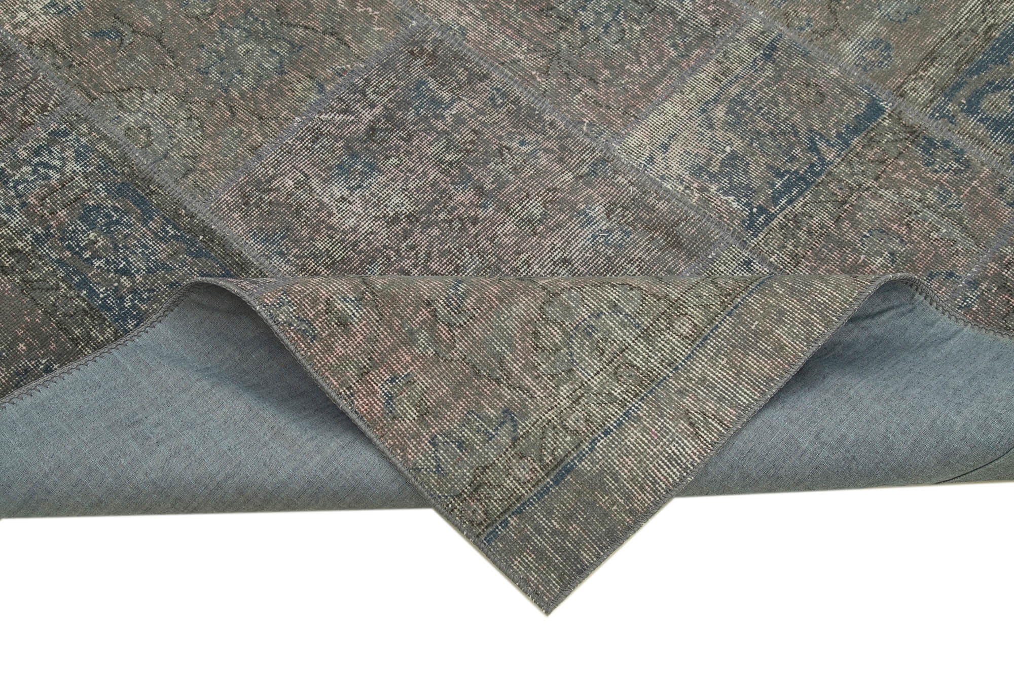 Handmade Area Rug - Kirk Yama Grey Patchwork Cotton Wool Vintage Turkish Carpet 5'7''x8'