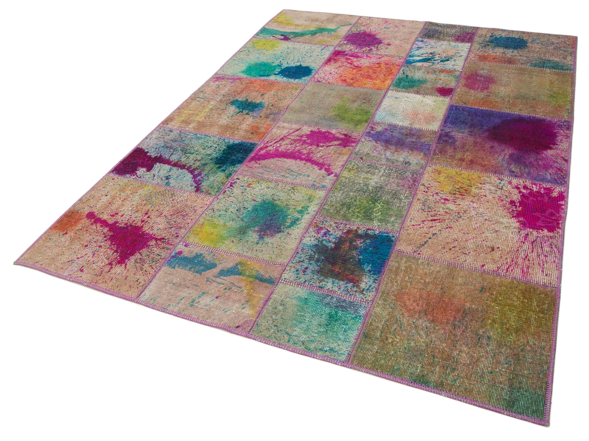 Handmade Patchwork Rug - Kirk Yama Blue Cotton Wool Area Rug 5'8''x7'10''