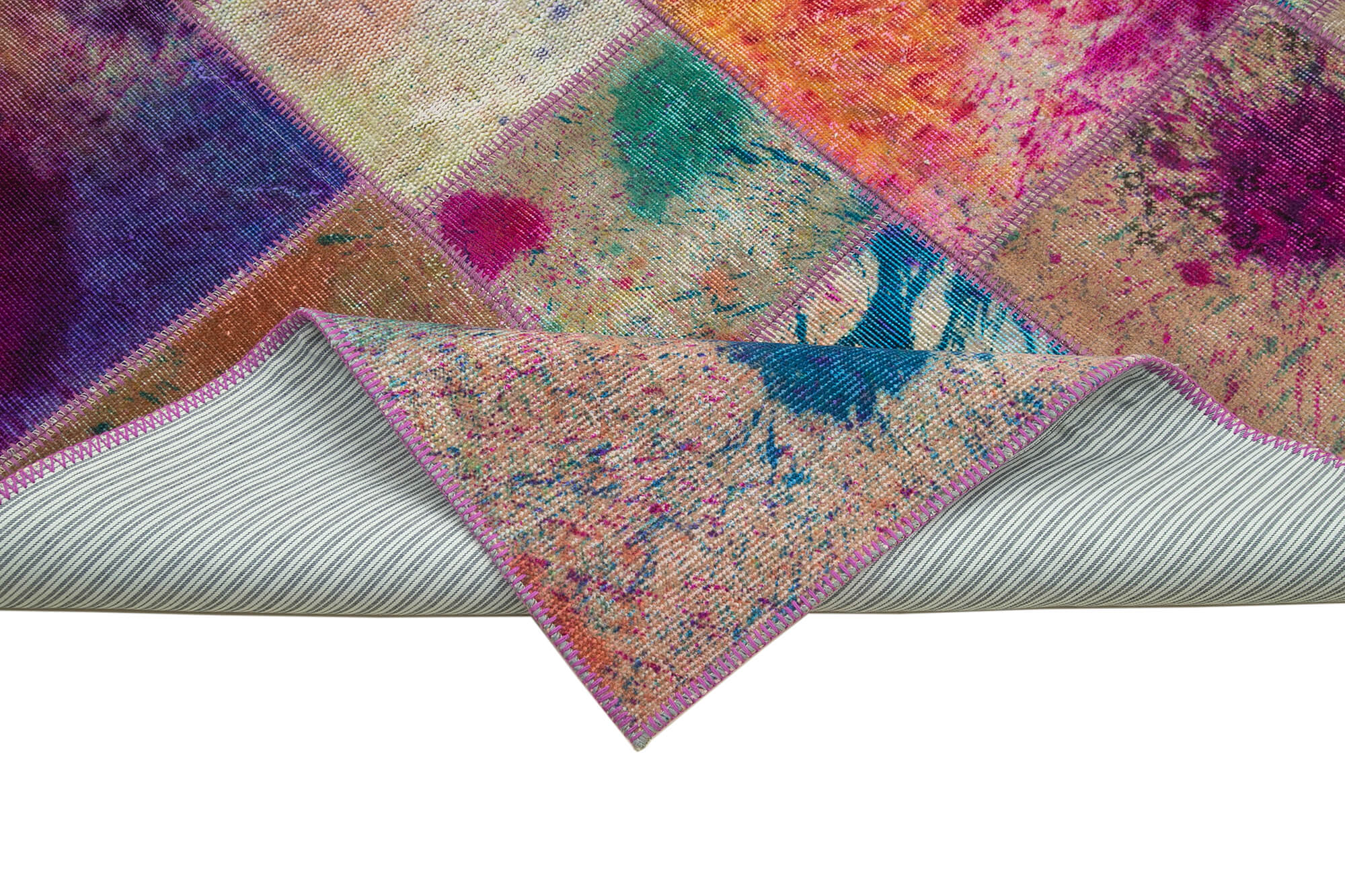 Handmade Patchwork Rug - Kirk Yama Blue Cotton Wool Area Rug 5'8''x7'10''