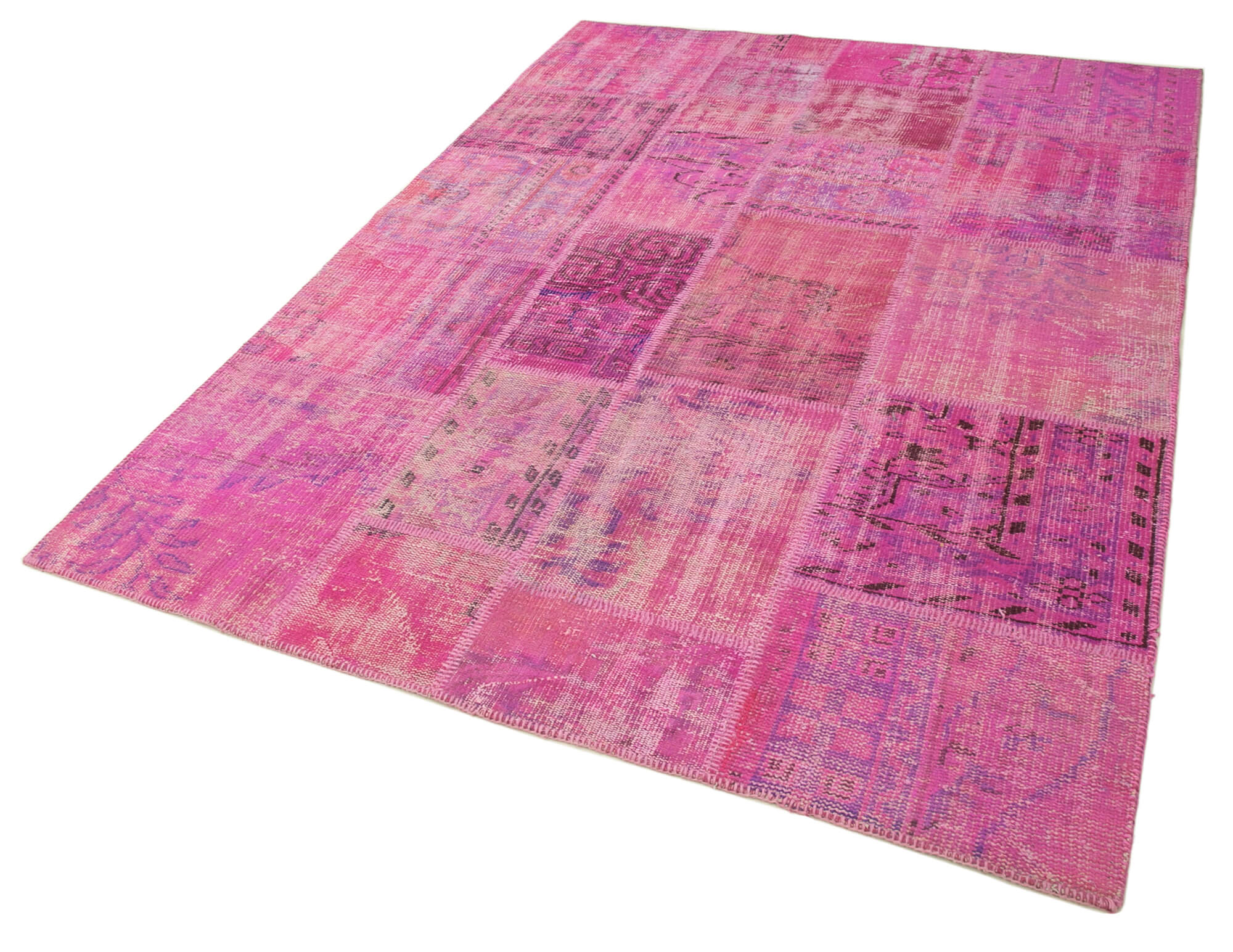 Handmade Patchwork Rug - Kirk Yama Pink Cotton Wool Area Rug 5'8''x7'10''