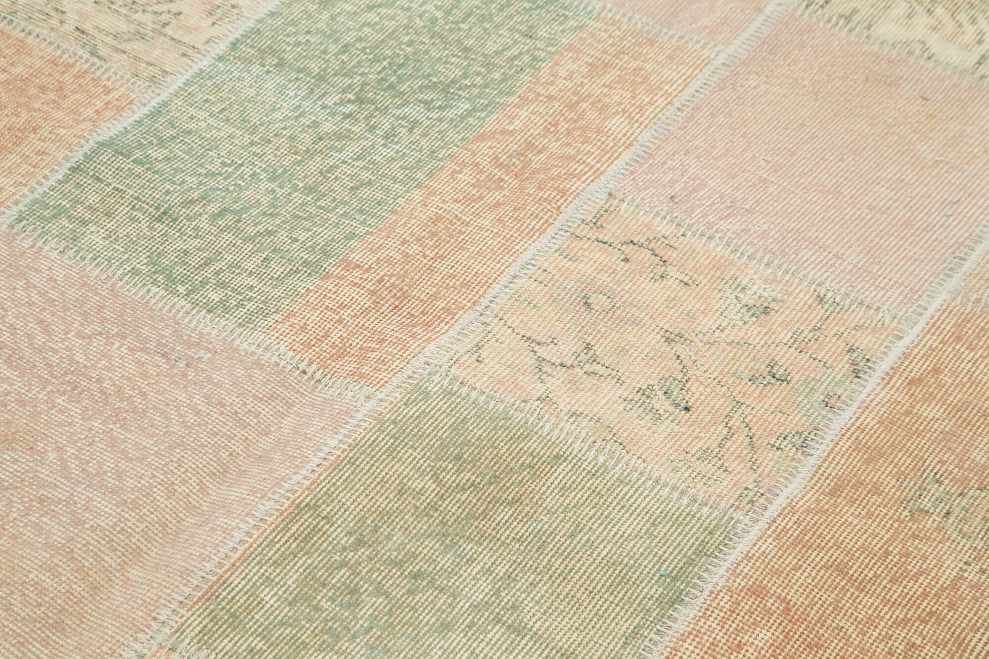 Handmade Area Rug – Beige Patchwork Carpet | Vintage Turkish Wool Cotton Rug
