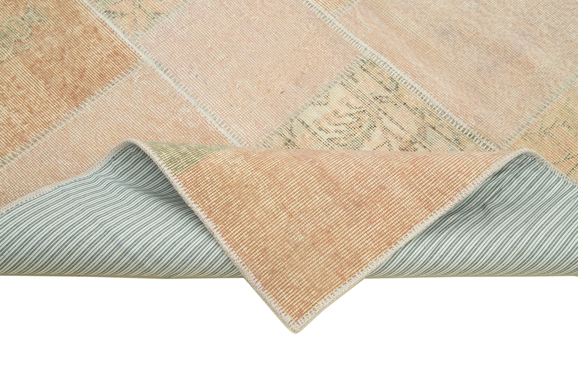 Handmade Area Rug – Beige Patchwork Carpet | Vintage Turkish Wool Cotton Rug