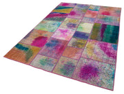 Handmade Wool Area Rug – Kirk Yama Blue Patchwork Rug Cotton Wool 5x8 Feet