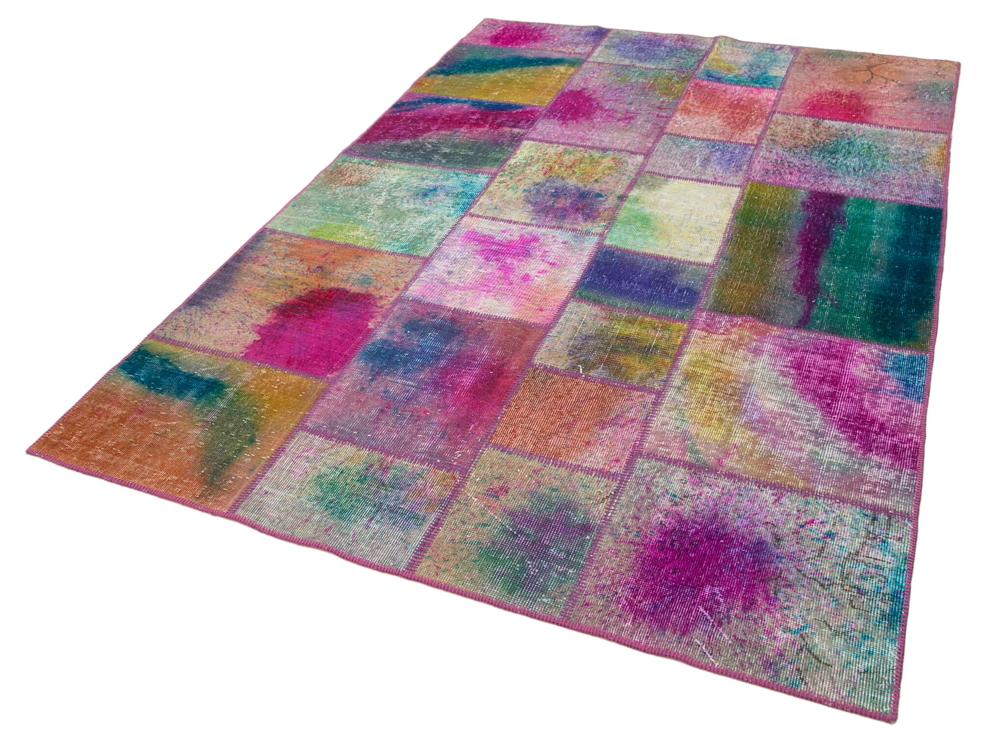 Handmade Wool Area Rug – Kirk Yama Blue Patchwork Rug Cotton Wool 5x8 Feet