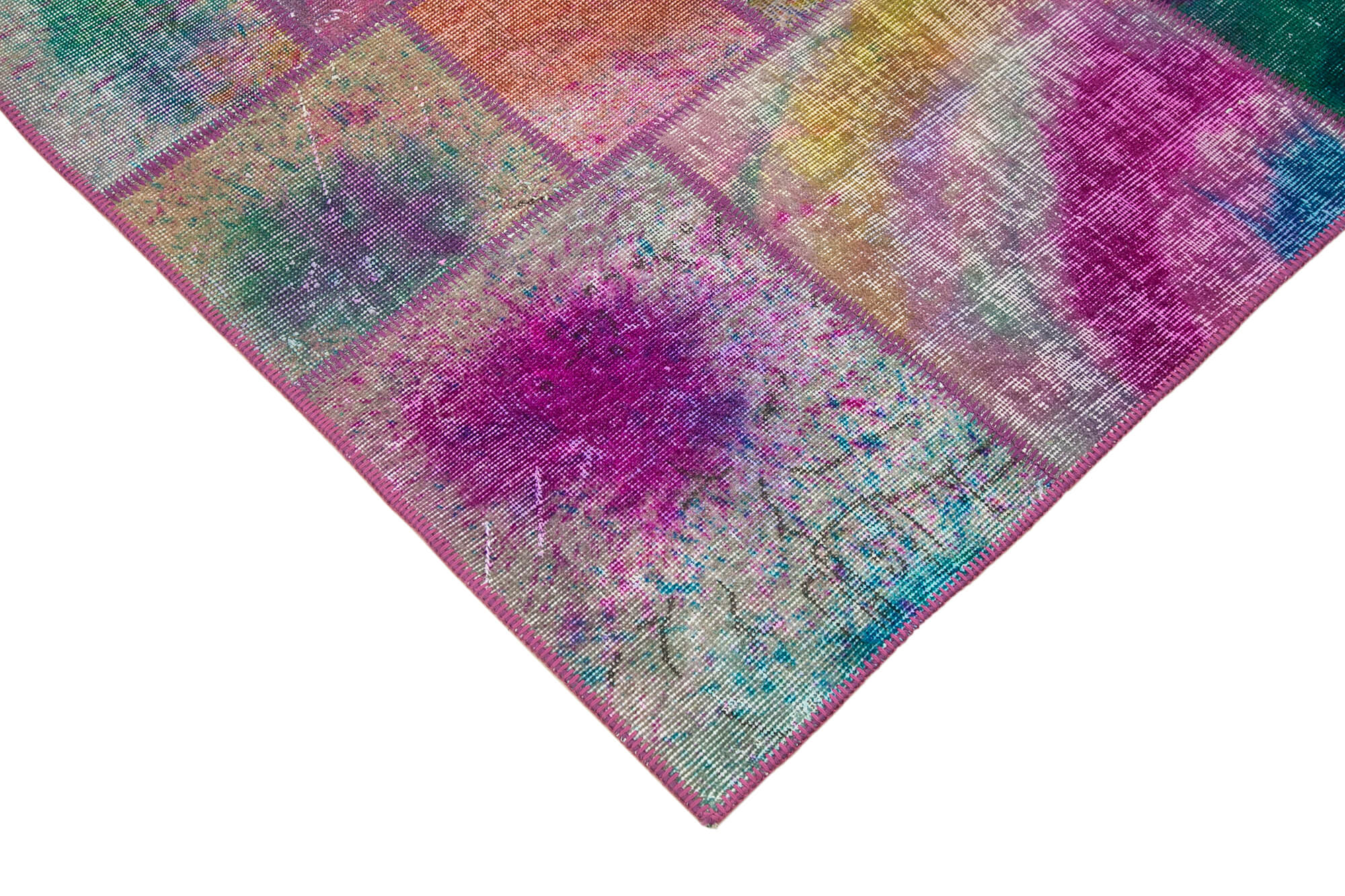 Handmade Wool Area Rug – Kirk Yama Blue Patchwork Rug Cotton Wool 5x8 Feet