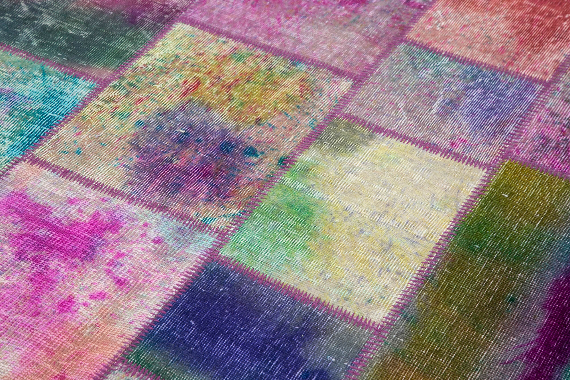 Handmade Wool Area Rug – Kirk Yama Blue Patchwork Rug Cotton Wool 5x8 Feet