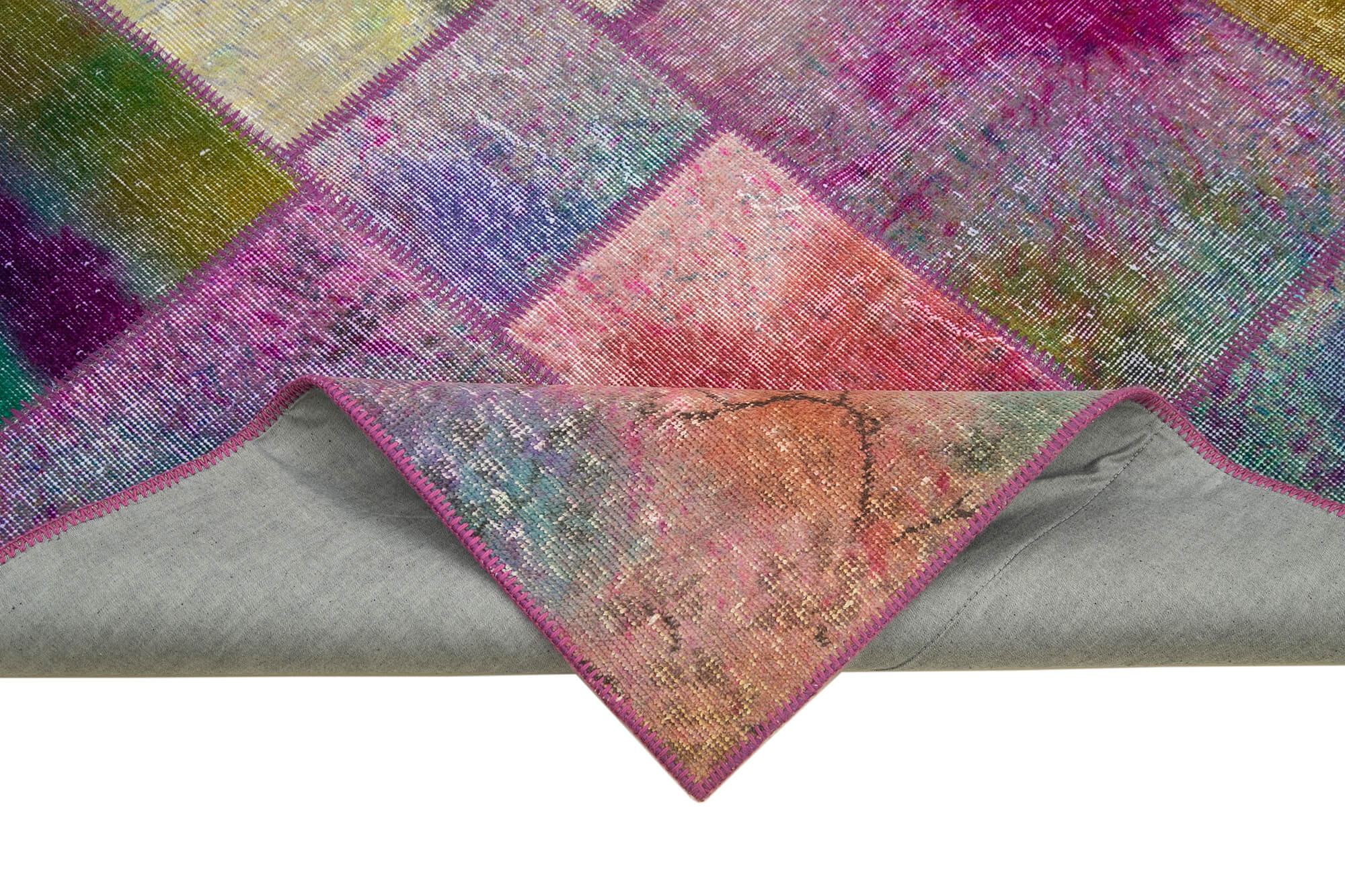 Handmade Wool Area Rug – Kirk Yama Blue Patchwork Rug Cotton Wool 5x8 Feet