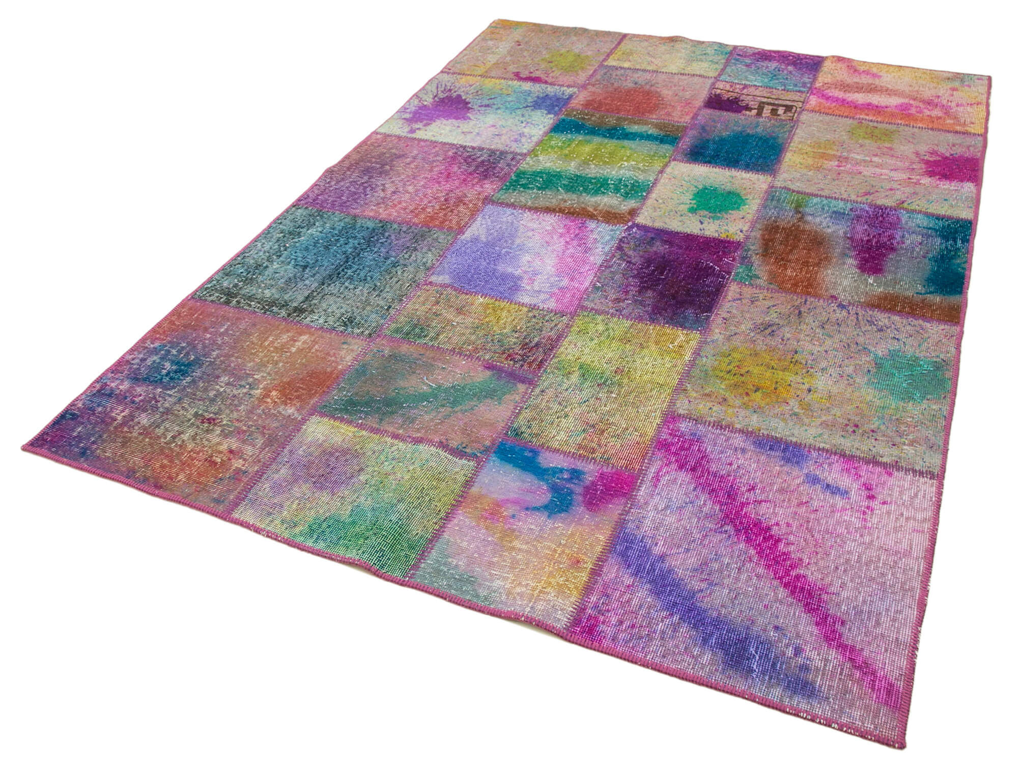 Kirk Yama Blue Patchwork Cotton Wool Handmade Area Rug 5'7'' x 8'0''
