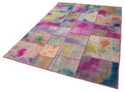 Handmade Patchwork Rug - Kirk Yama Blue Area Rug 5'7"x7'10" Cotton Wool Blend