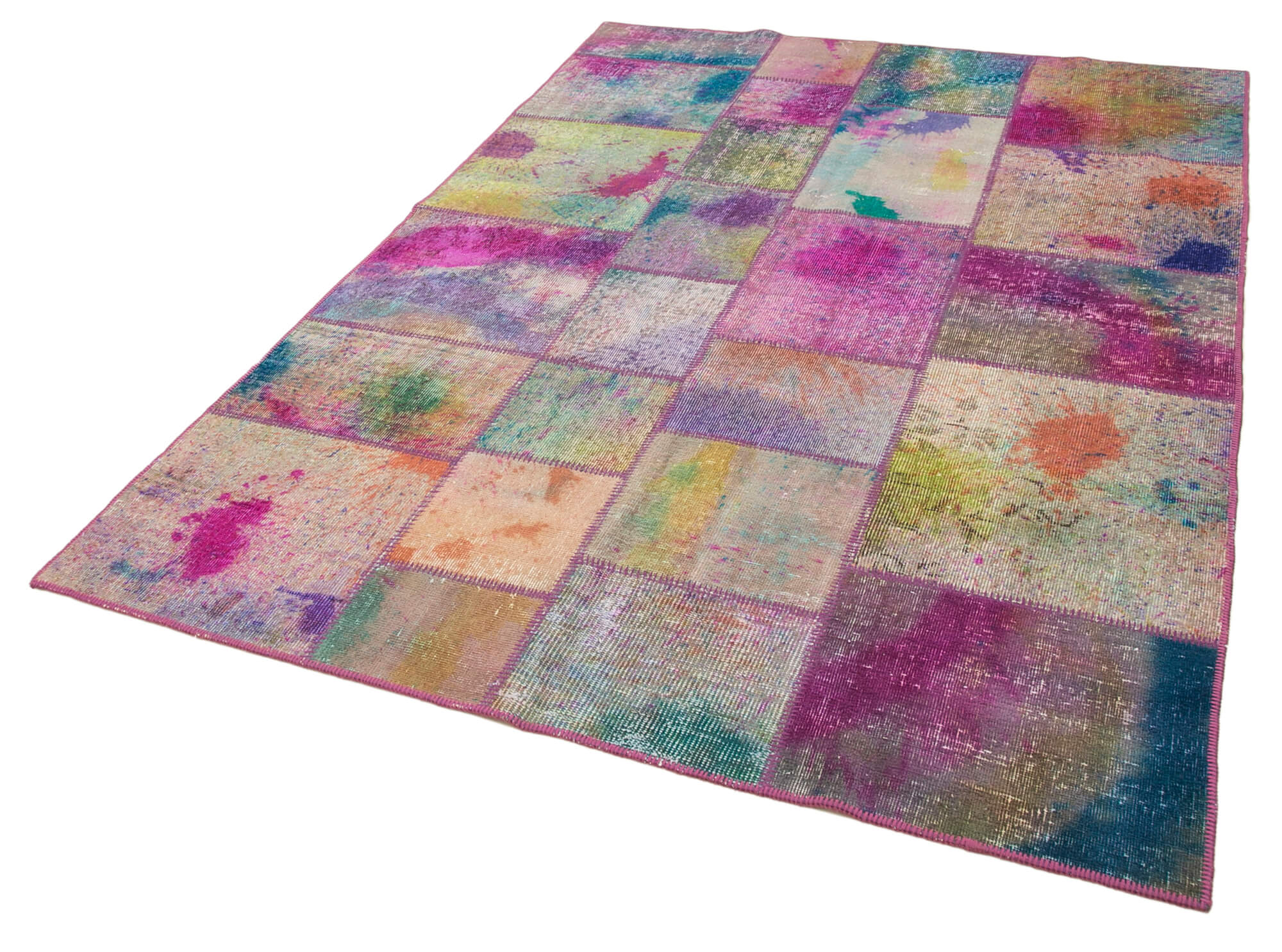 Handmade Patchwork Rug - Kirk Yama Blue Area Rug 5'7"x7'10" Cotton Wool Blend