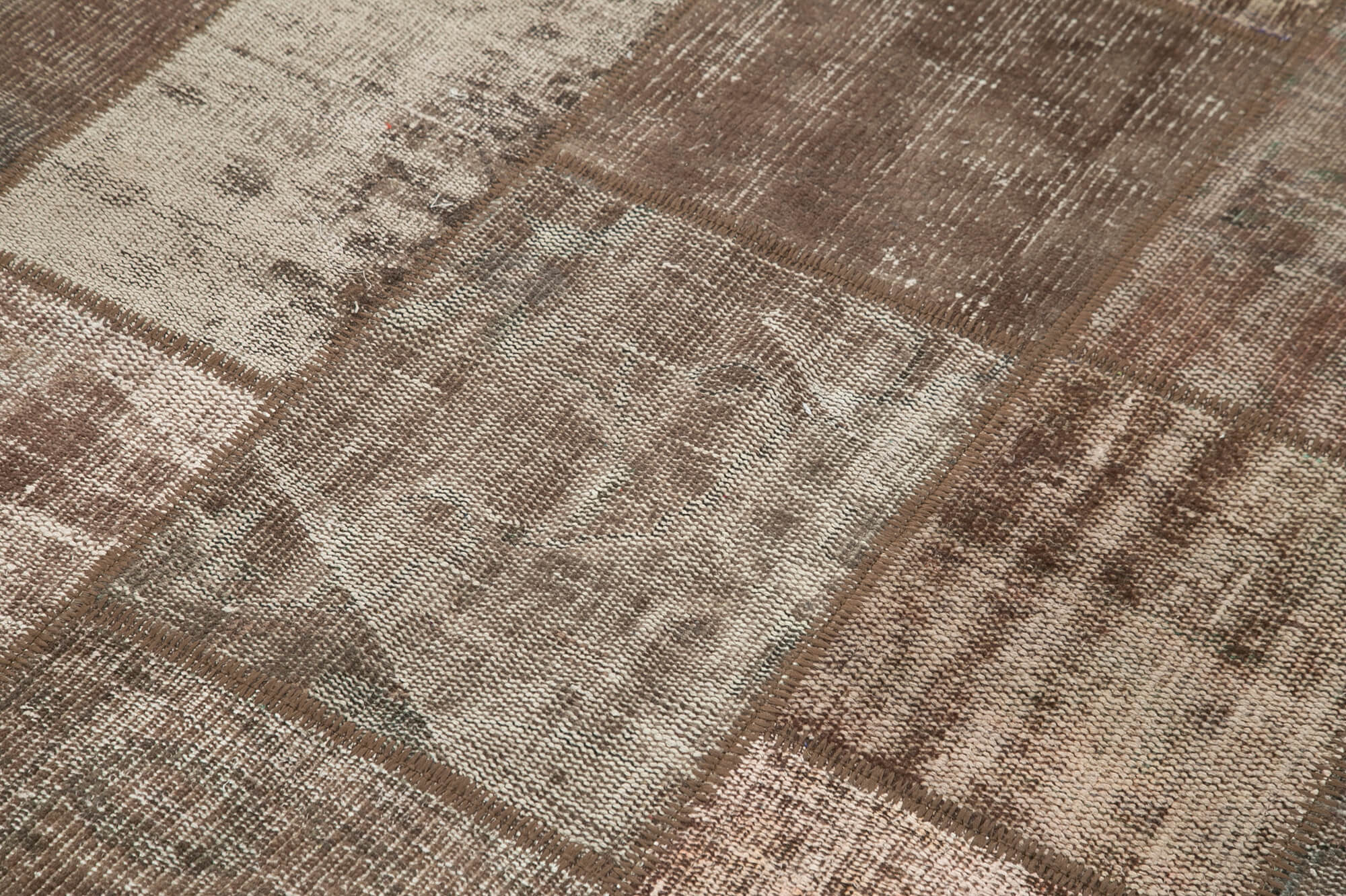 Handmade Area Rug – Turkish Patchwork Brown Carpet | Wool Cotton Blend 5'8''x7'9''