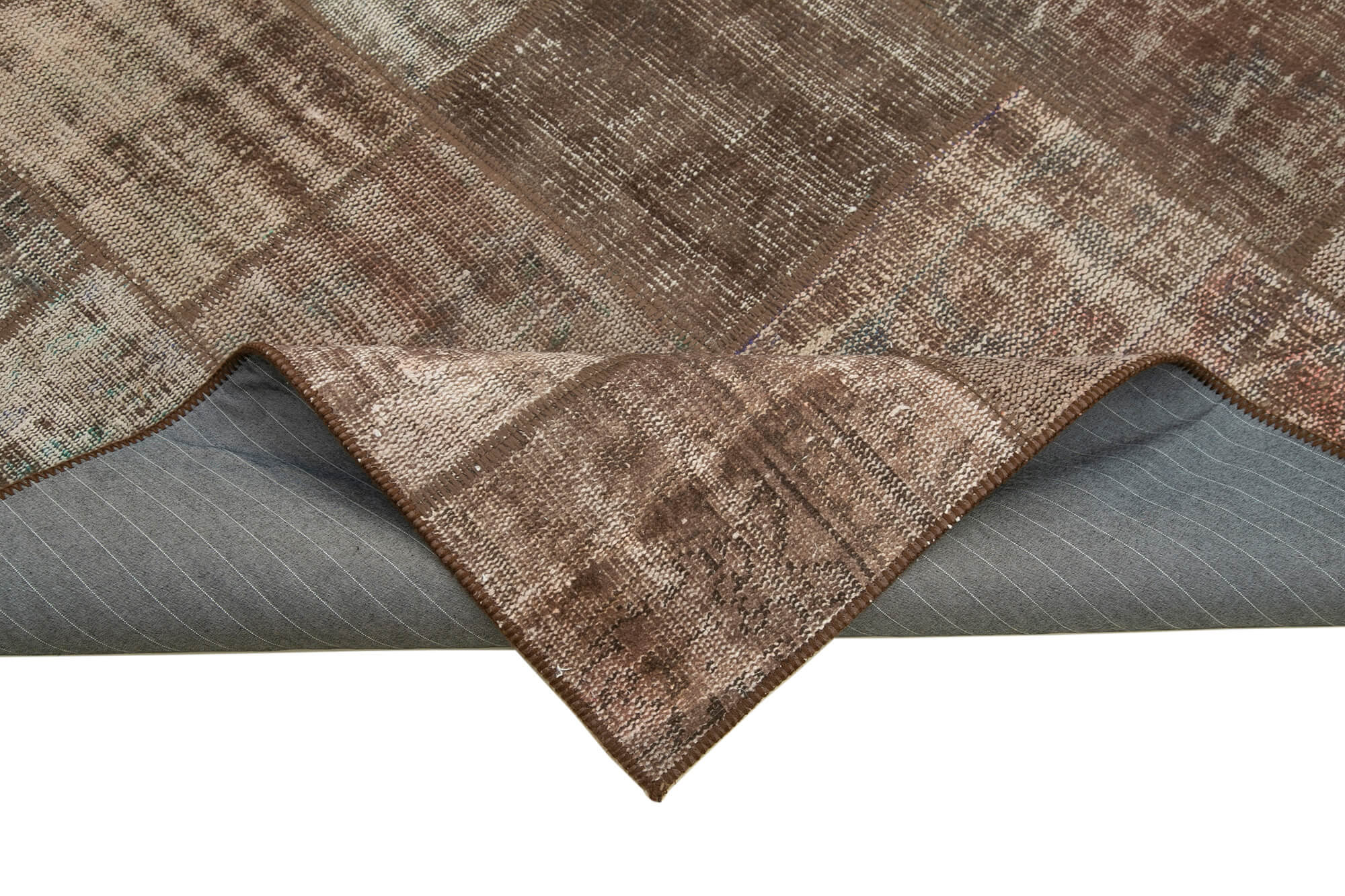 Handmade Area Rug – Turkish Patchwork Brown Carpet | Wool Cotton Blend 5'8''x7'9''