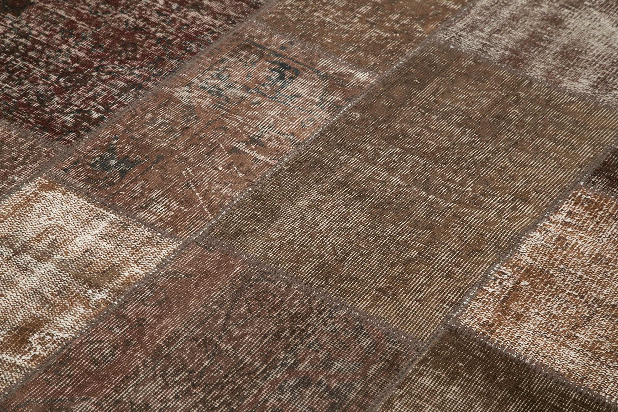 Handmade Area Rug - Brown Patchwork Cotton Wool Vintage Carpet 5'7" x 8'0"