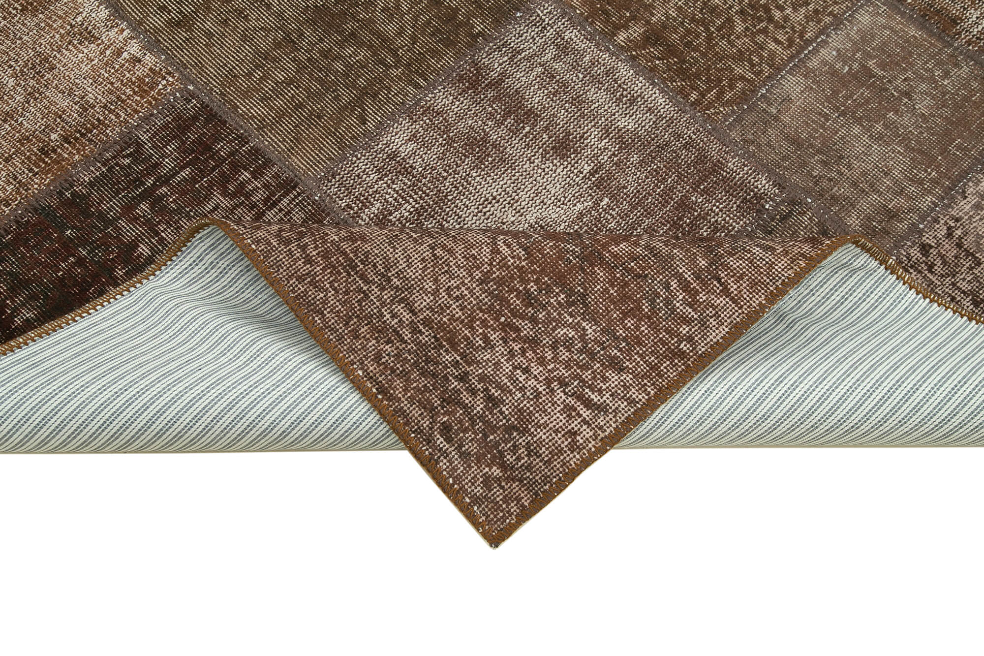 Handmade Area Rug - Brown Patchwork Cotton Wool Vintage Carpet 5'7" x 8'0"