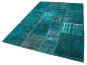 Handmade Area Rug - Turquoise Patchwork Cotton Wool Vintage Carpet 5'7''x8'0''