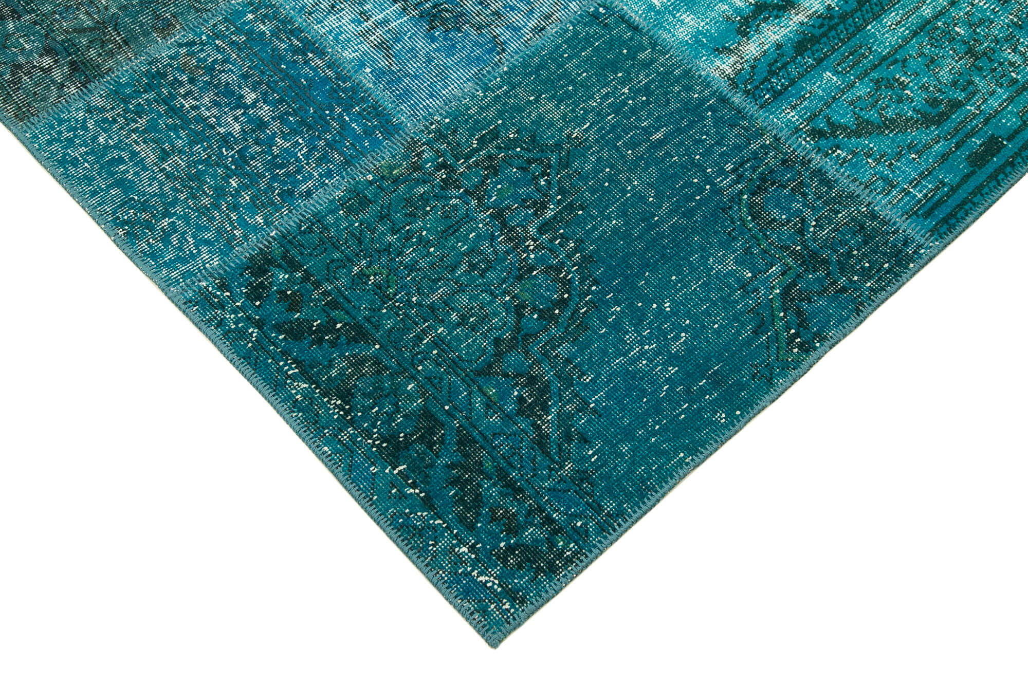 Handmade Area Rug - Turquoise Patchwork Cotton Wool Vintage Carpet 5'7''x8'0''