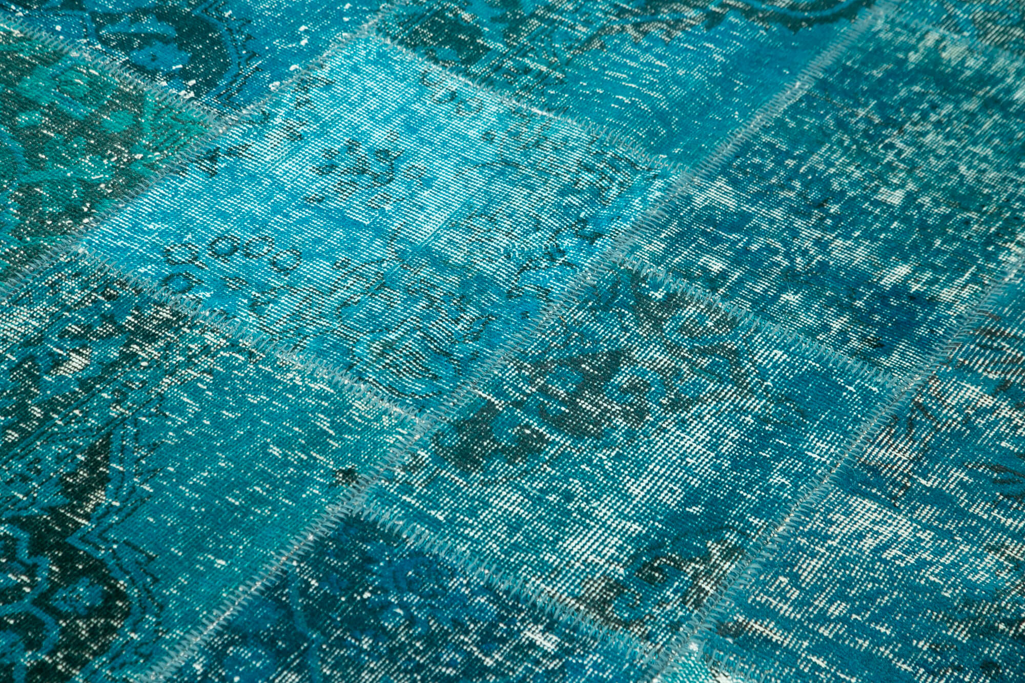 Handmade Area Rug - Turquoise Patchwork Cotton Wool Vintage Carpet 5'7''x8'0''