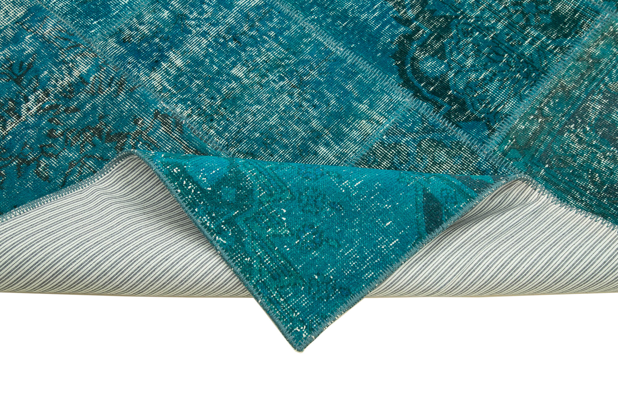 Handmade Area Rug - Turquoise Patchwork Cotton Wool Vintage Carpet 5'7''x8'0''