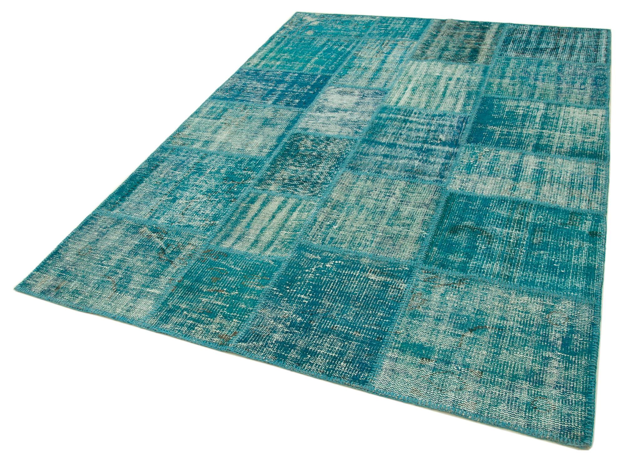 Handmade Area Rug - Turquoise Patchwork Cotton Wool Rug 5'9'' x 7'11'' by Agacan